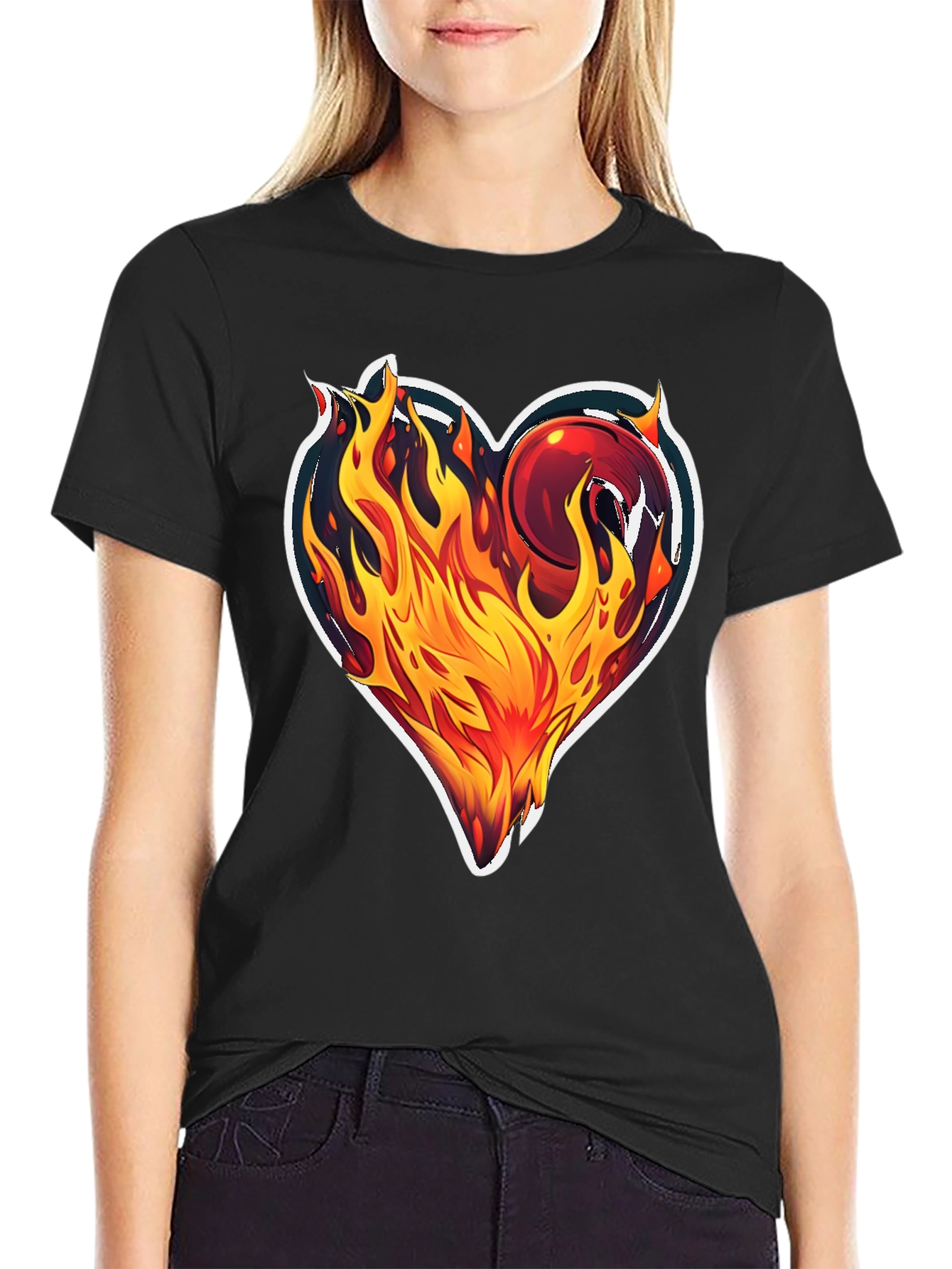 Flaming Heart Graphic T-Shirt - Bold Black Tee