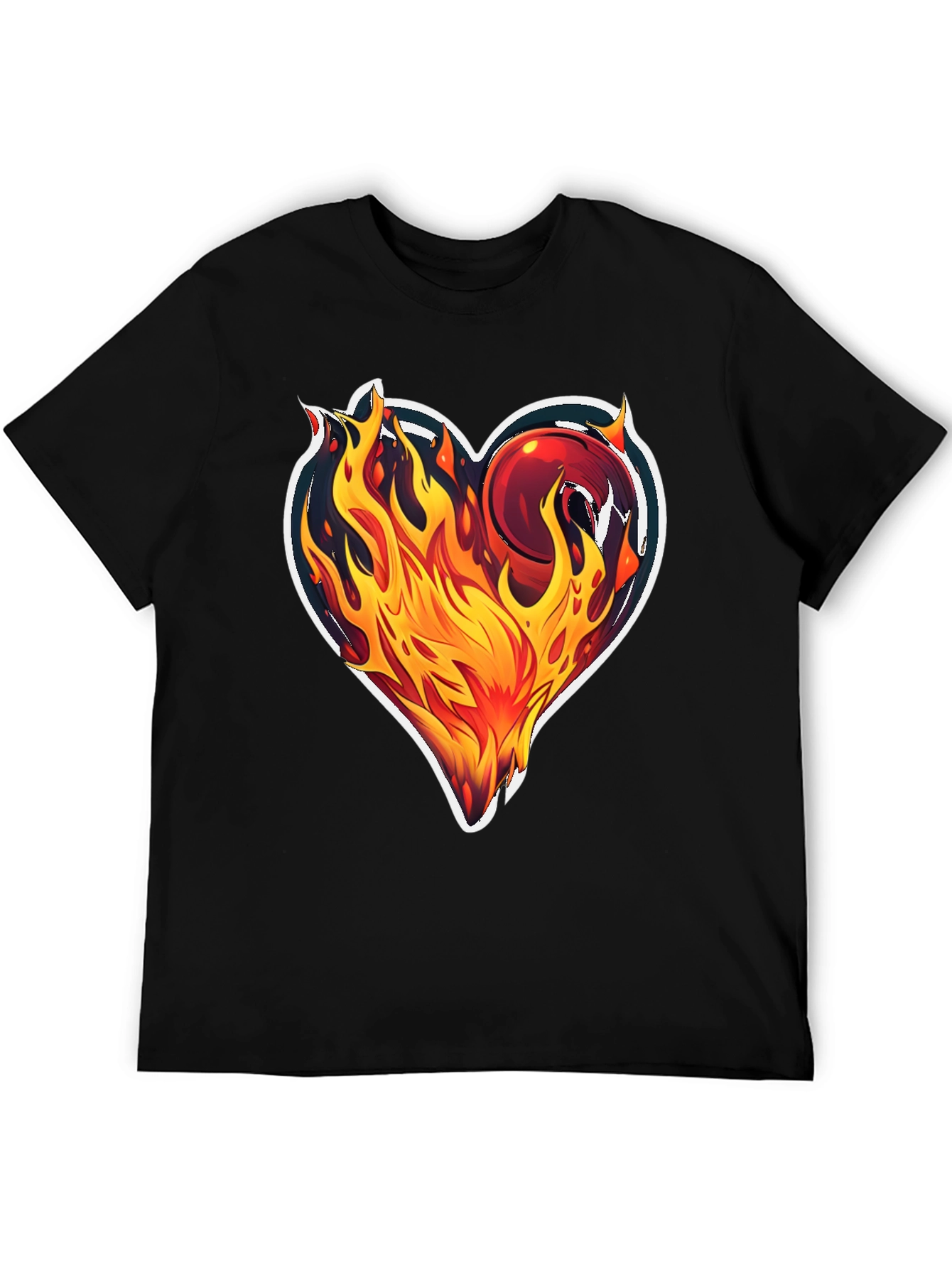 Flaming Heart Graphic T-Shirt - Bold Black Tee