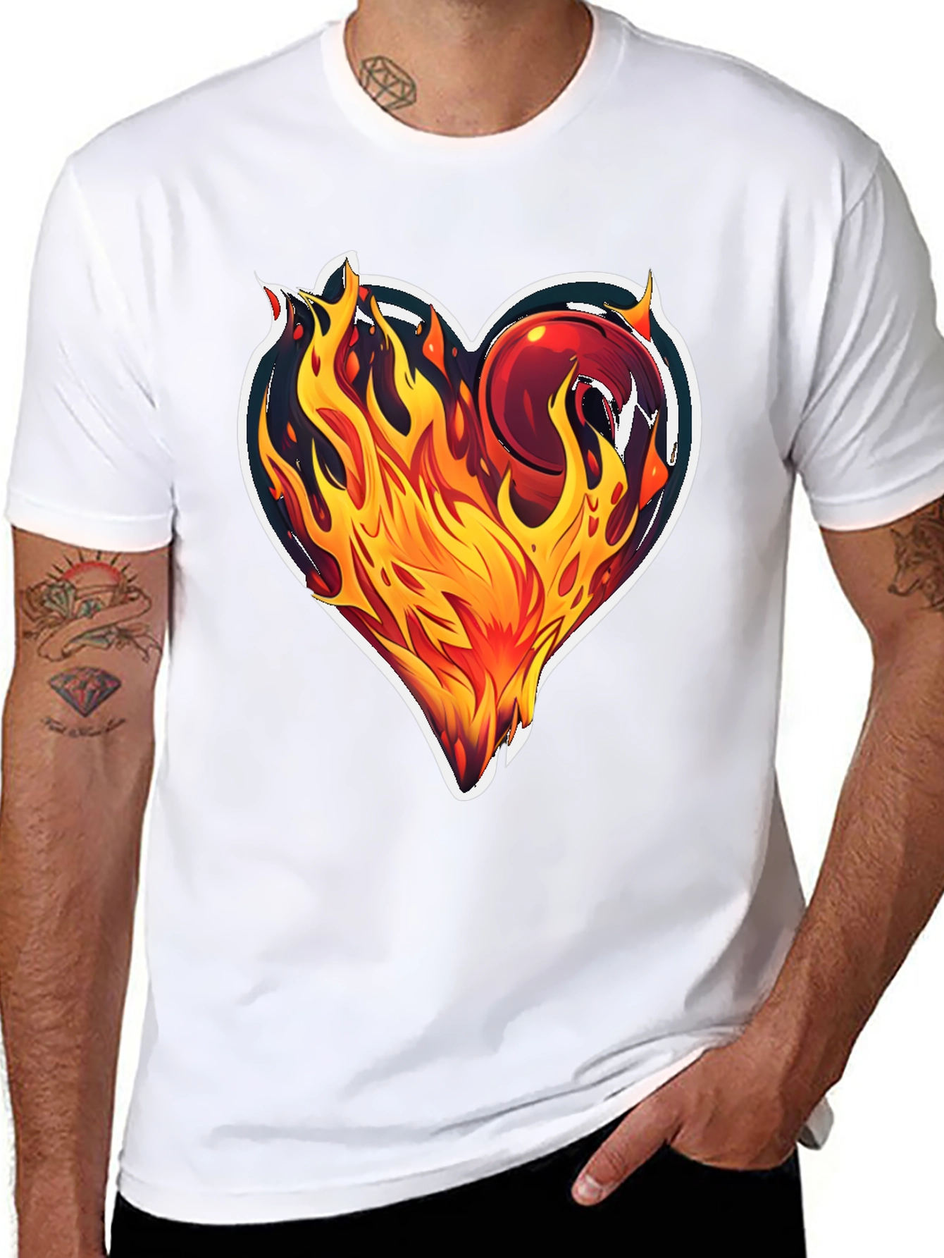 Flaming Heart Graphic T-Shirt - Bold Black Tee