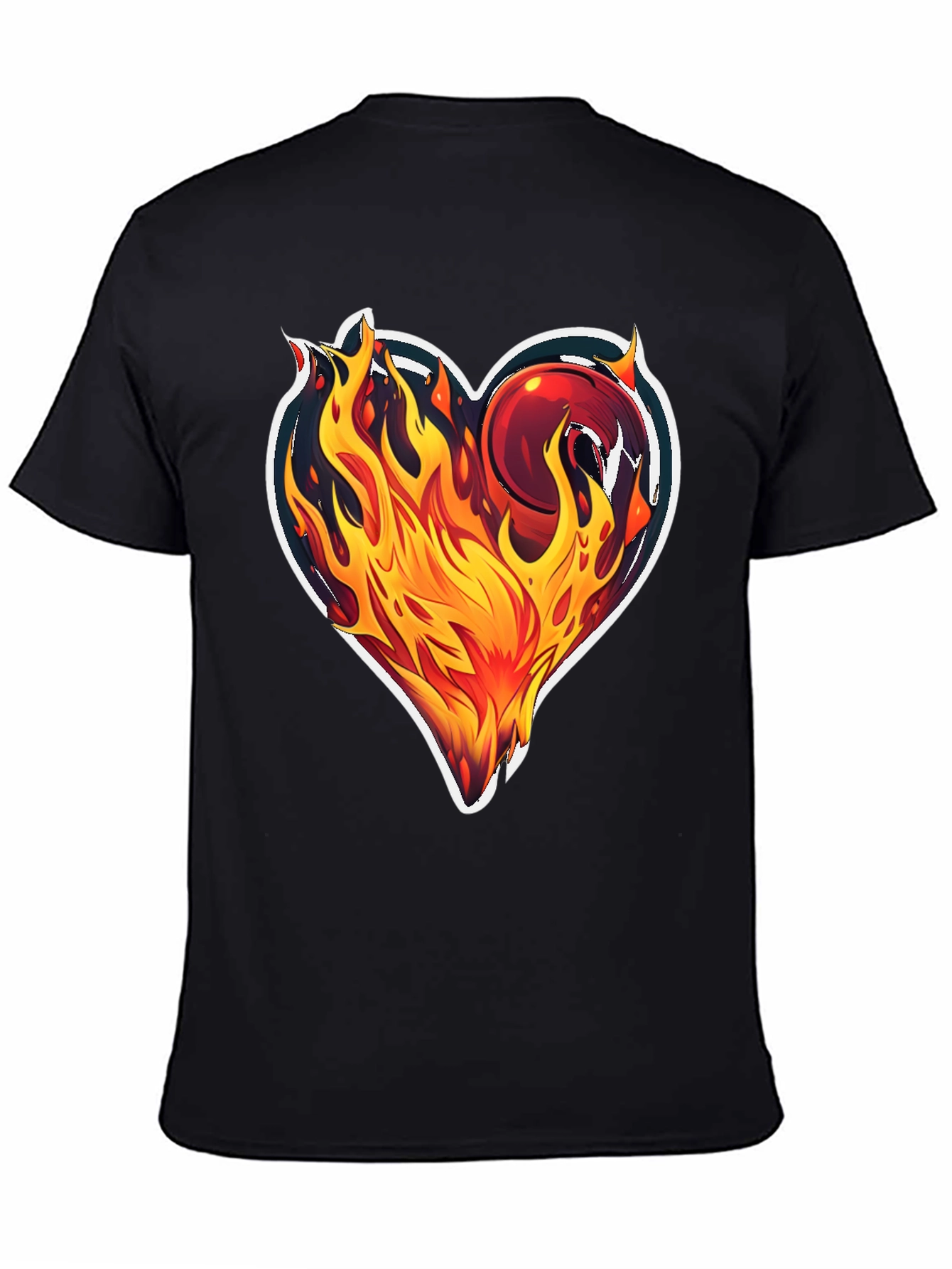 Flaming Heart Graphic T-Shirt - Bold Black Tee