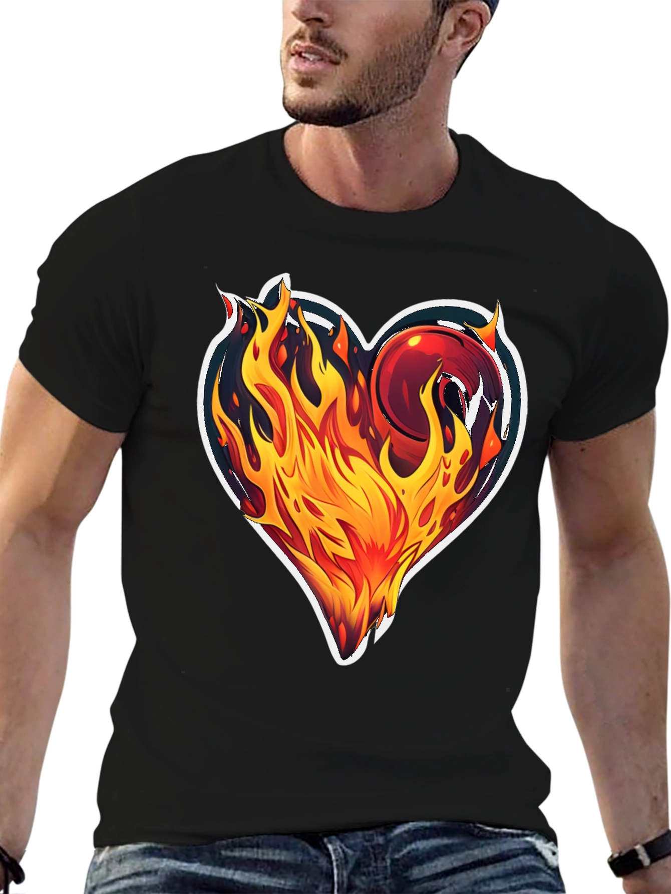 Flaming Heart Graphic T-Shirt - Bold Black Tee