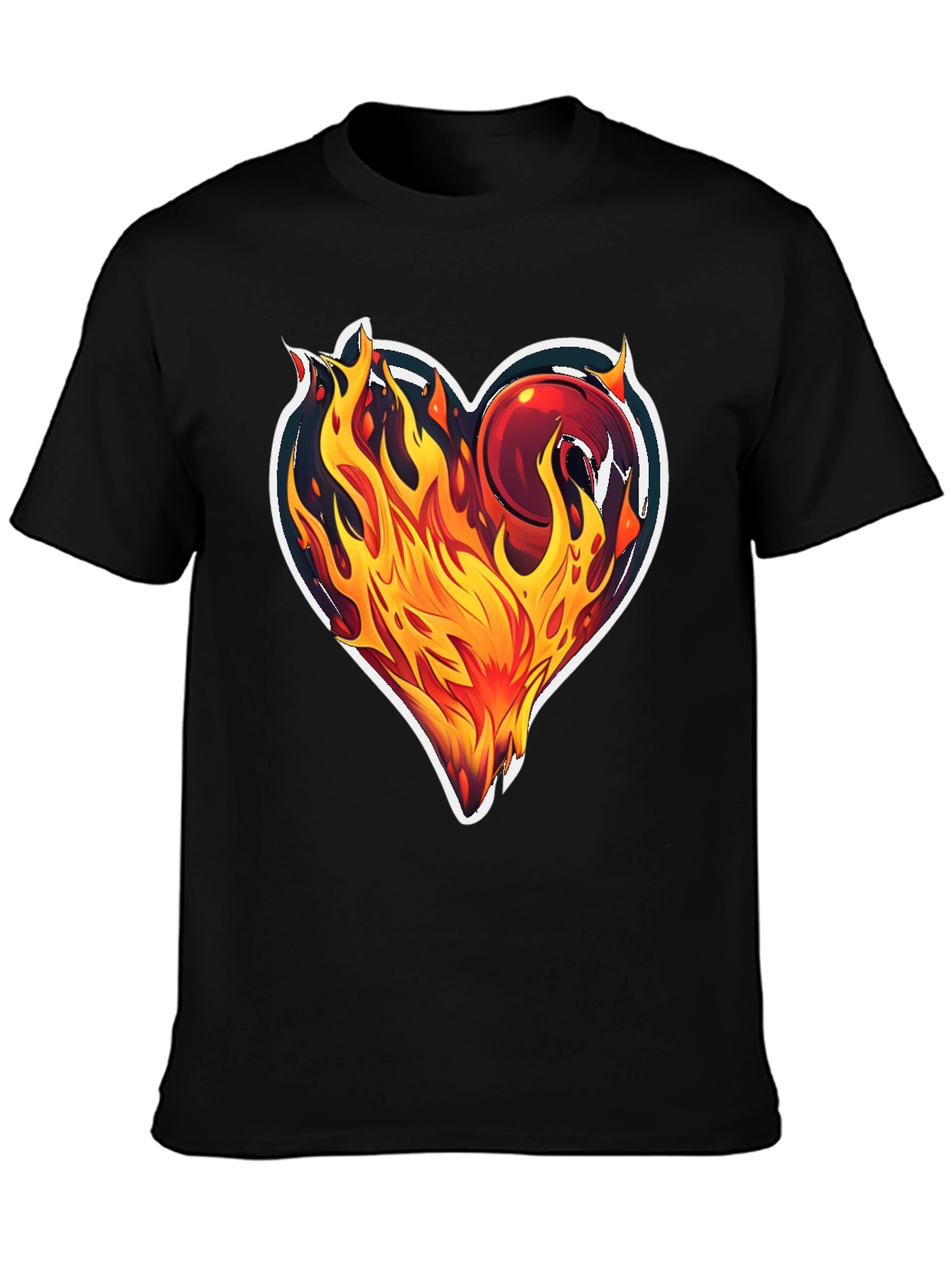 Flaming Heart Graphic T-Shirt - Bold Black Tee