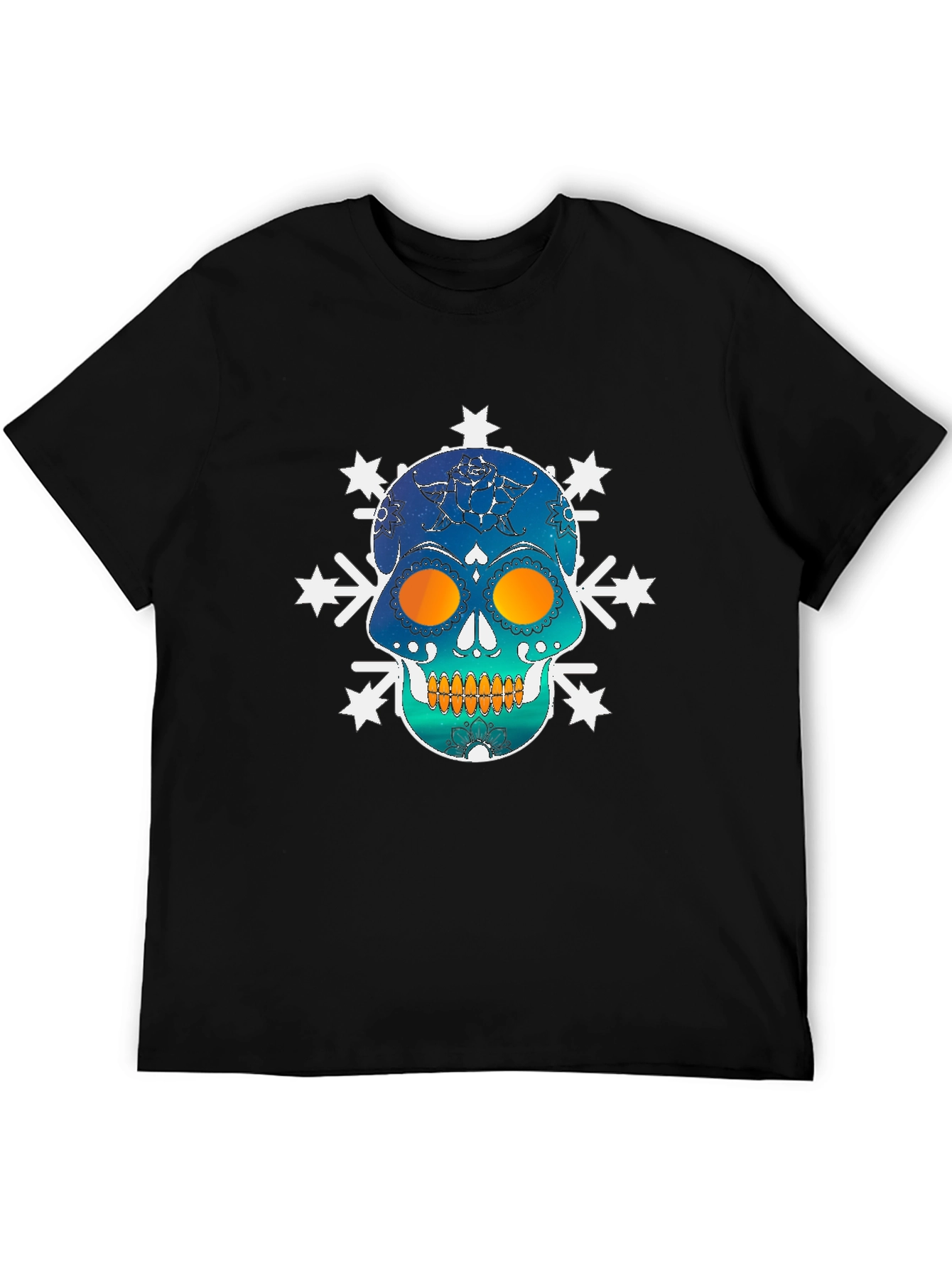 Skull Snowflake Graphic Tee - Black Cotton Blend