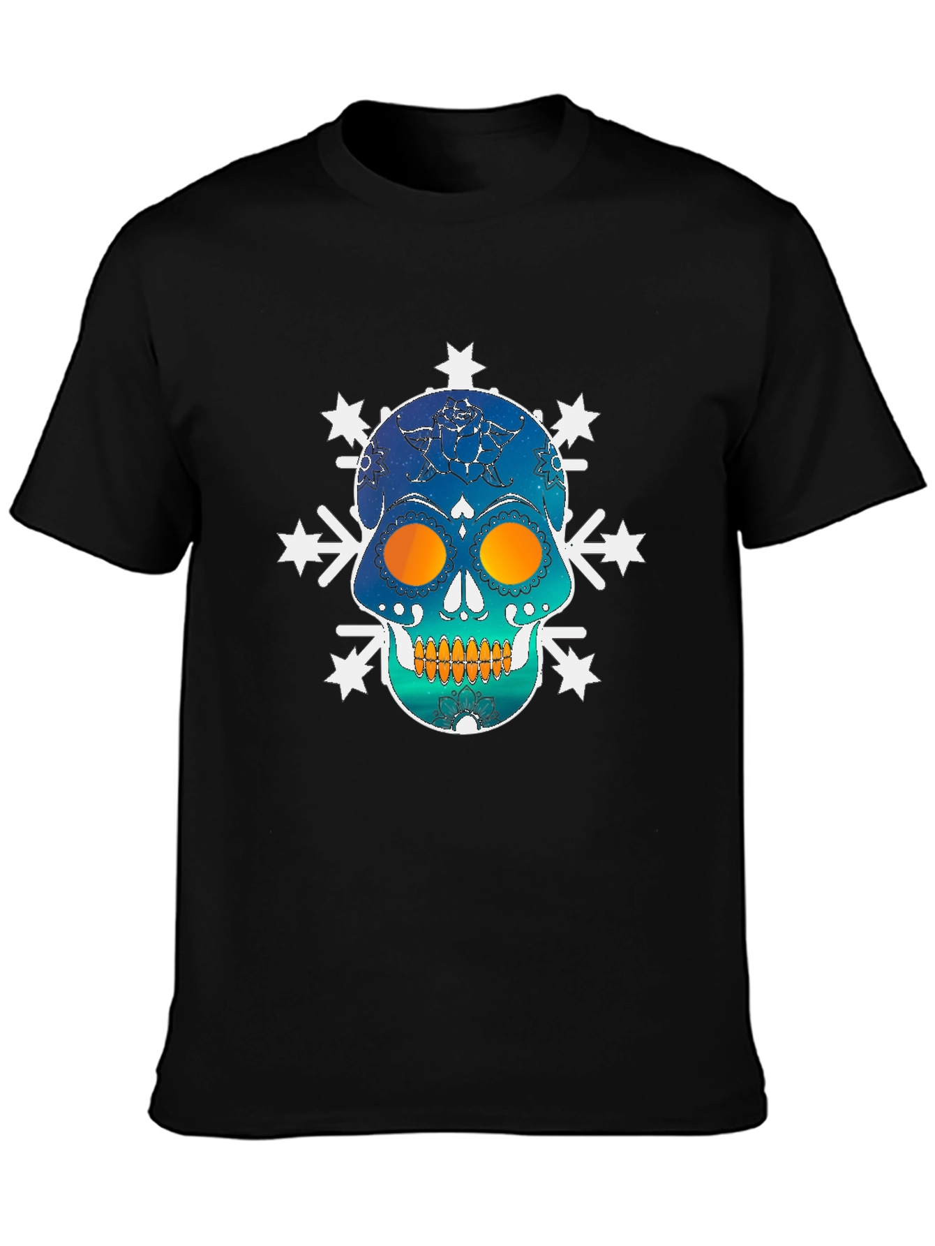 Skull Snowflake Graphic Tee - Black Cotton Blend