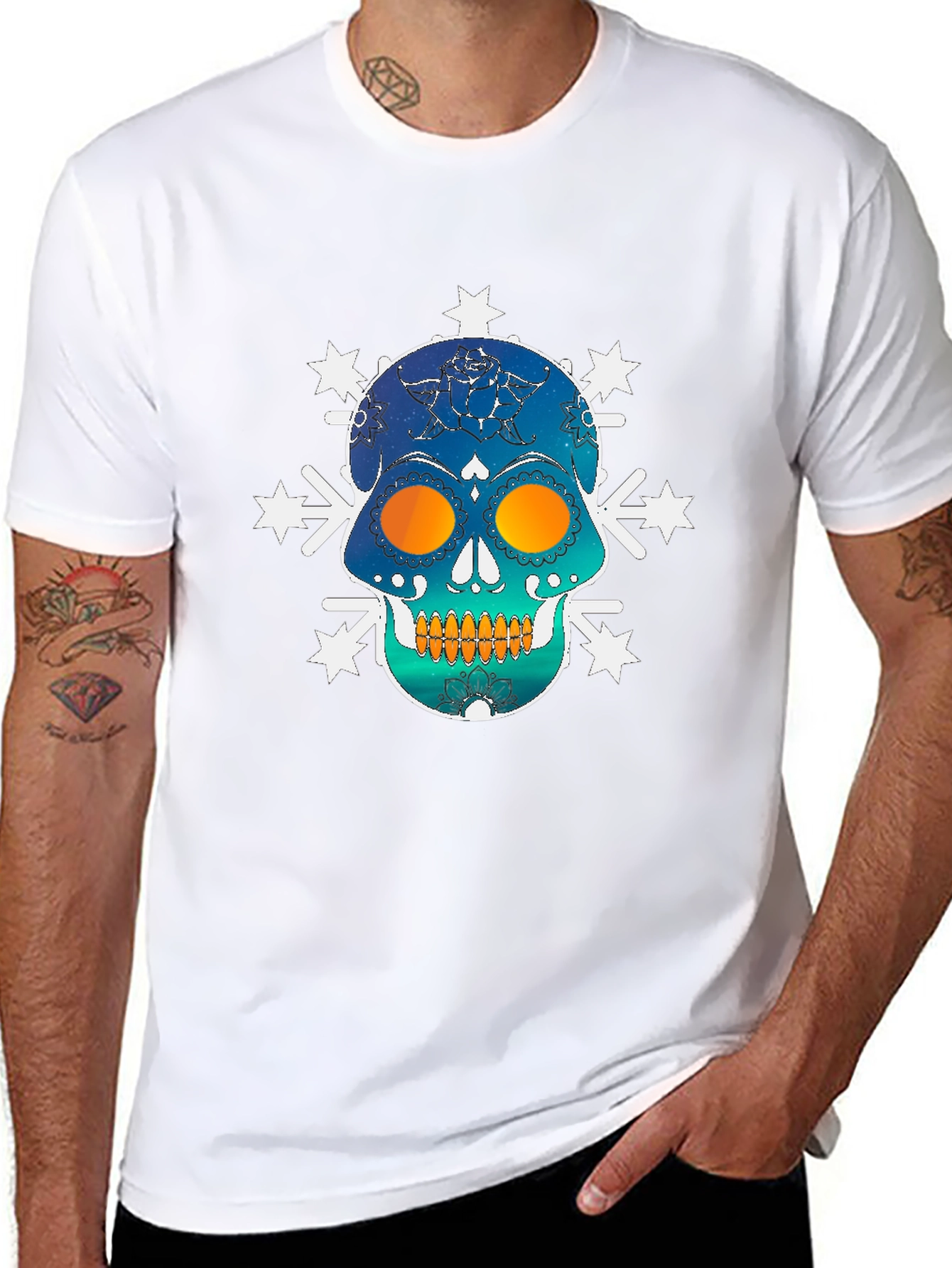 Skull Snowflake Graphic Tee - Black Cotton Blend