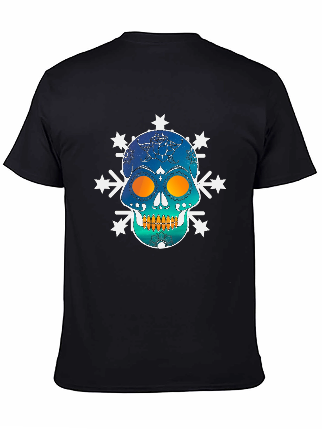 Skull Snowflake Graphic Tee - Black Cotton Blend
