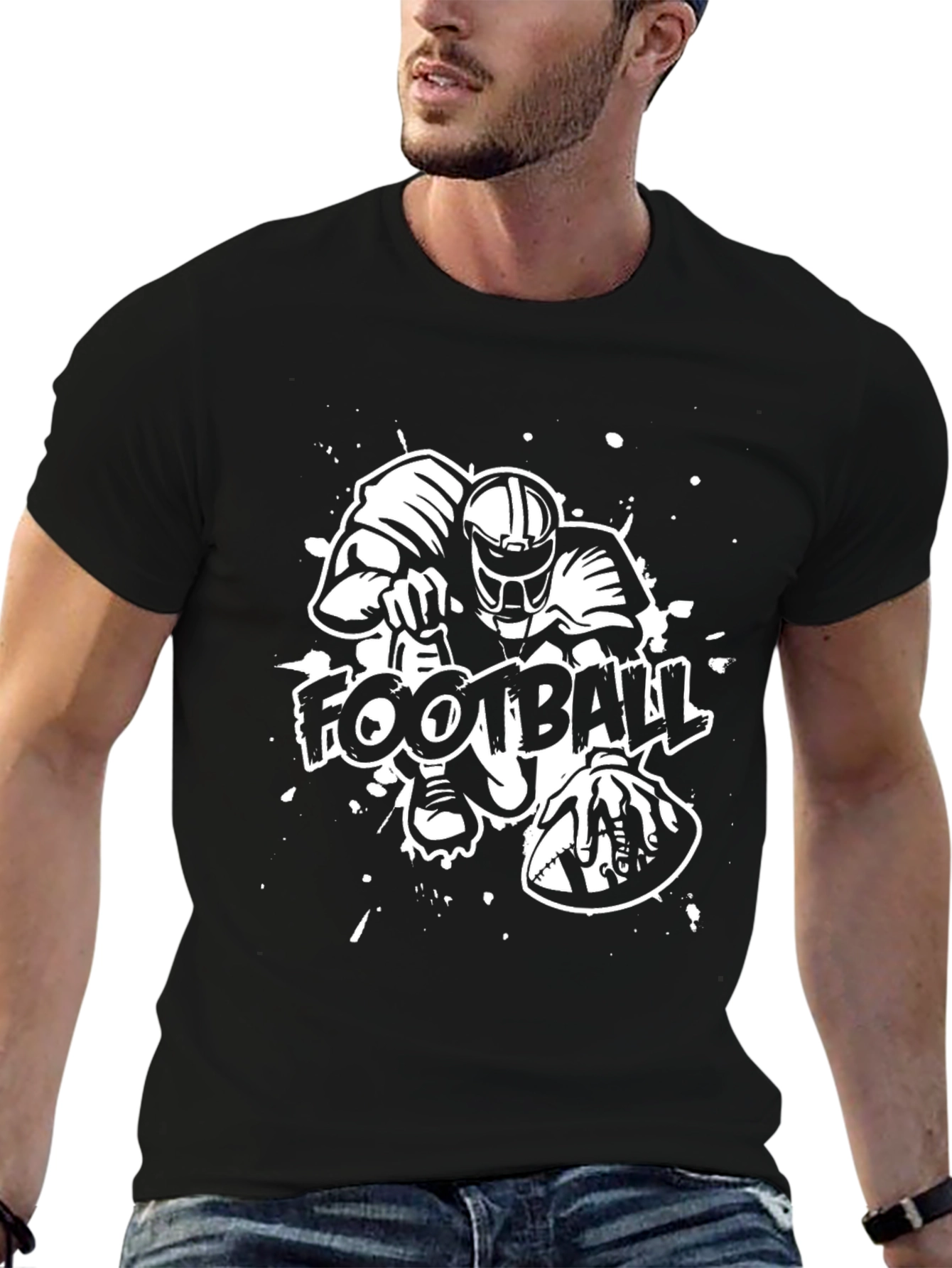 Football Graphic Print Black T-Shirt