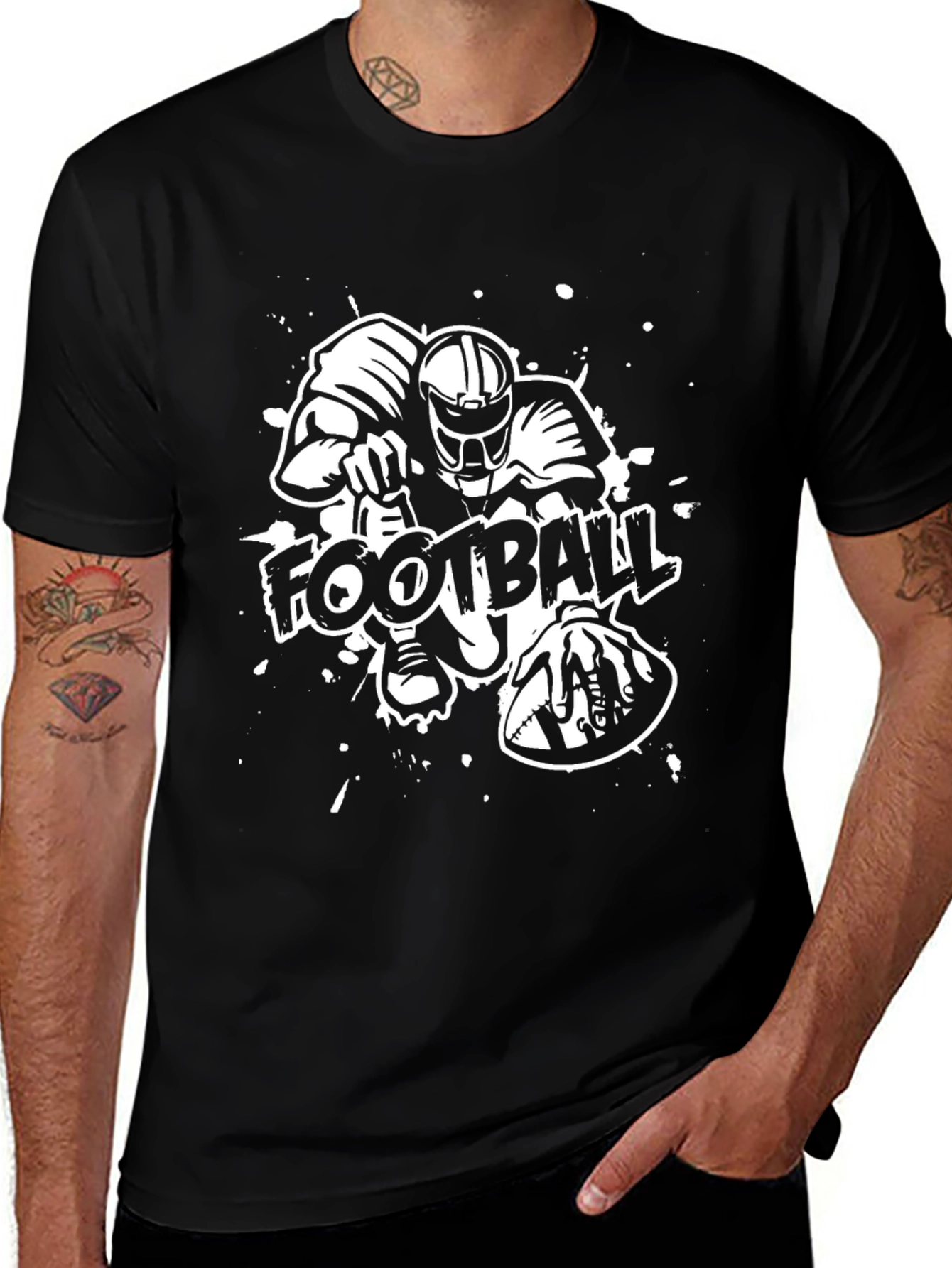 Football Graphic Print Black T-Shirt