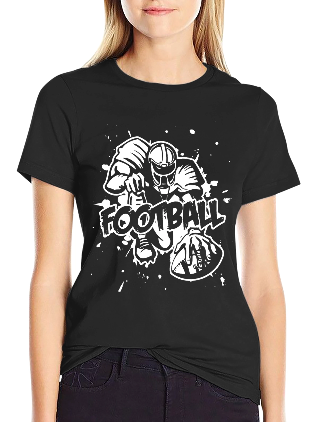 Football Graphic Print Black T-Shirt