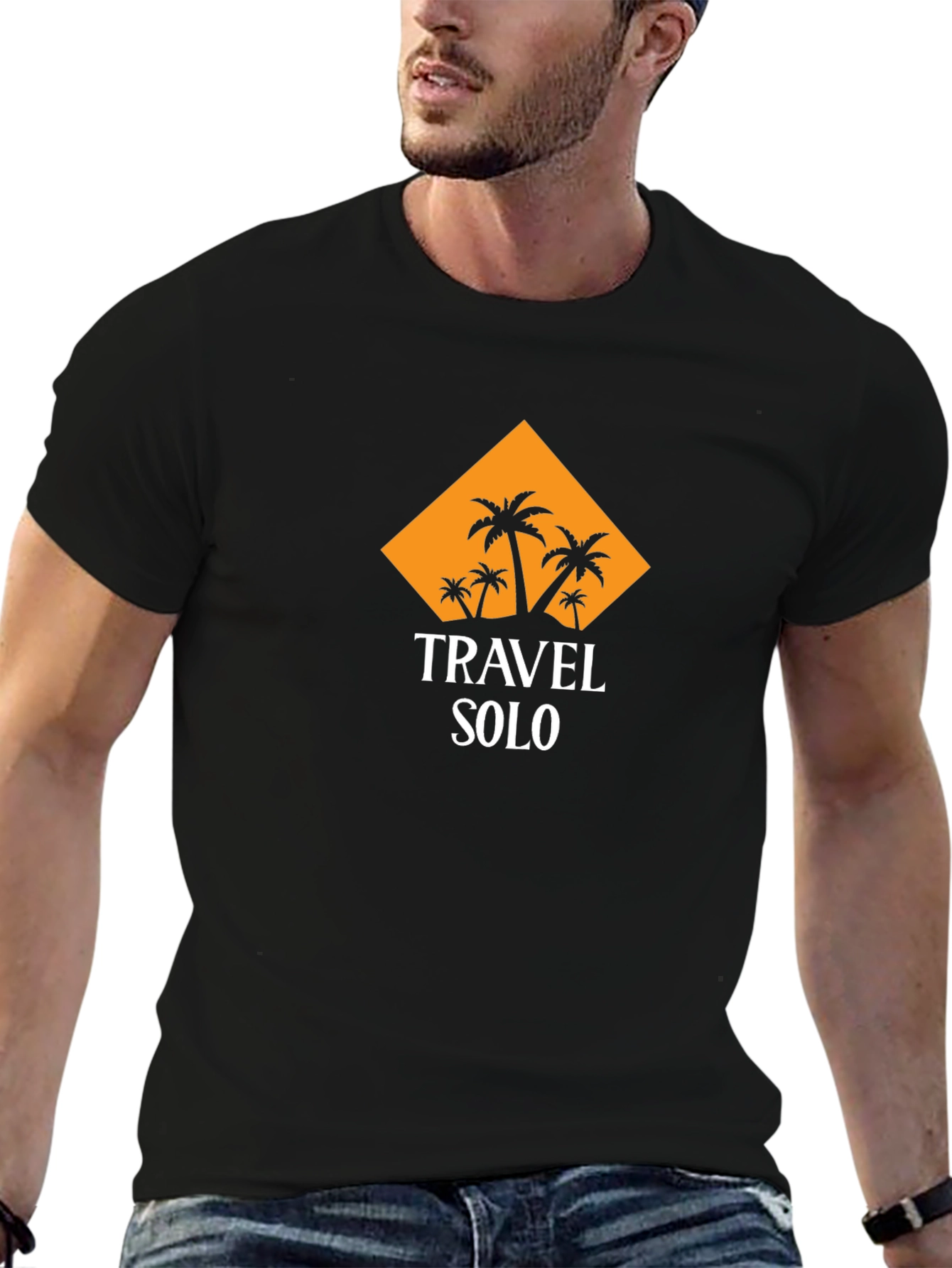 Travel Solo T-Shirt - Black Palm Tree Graphic Tee
