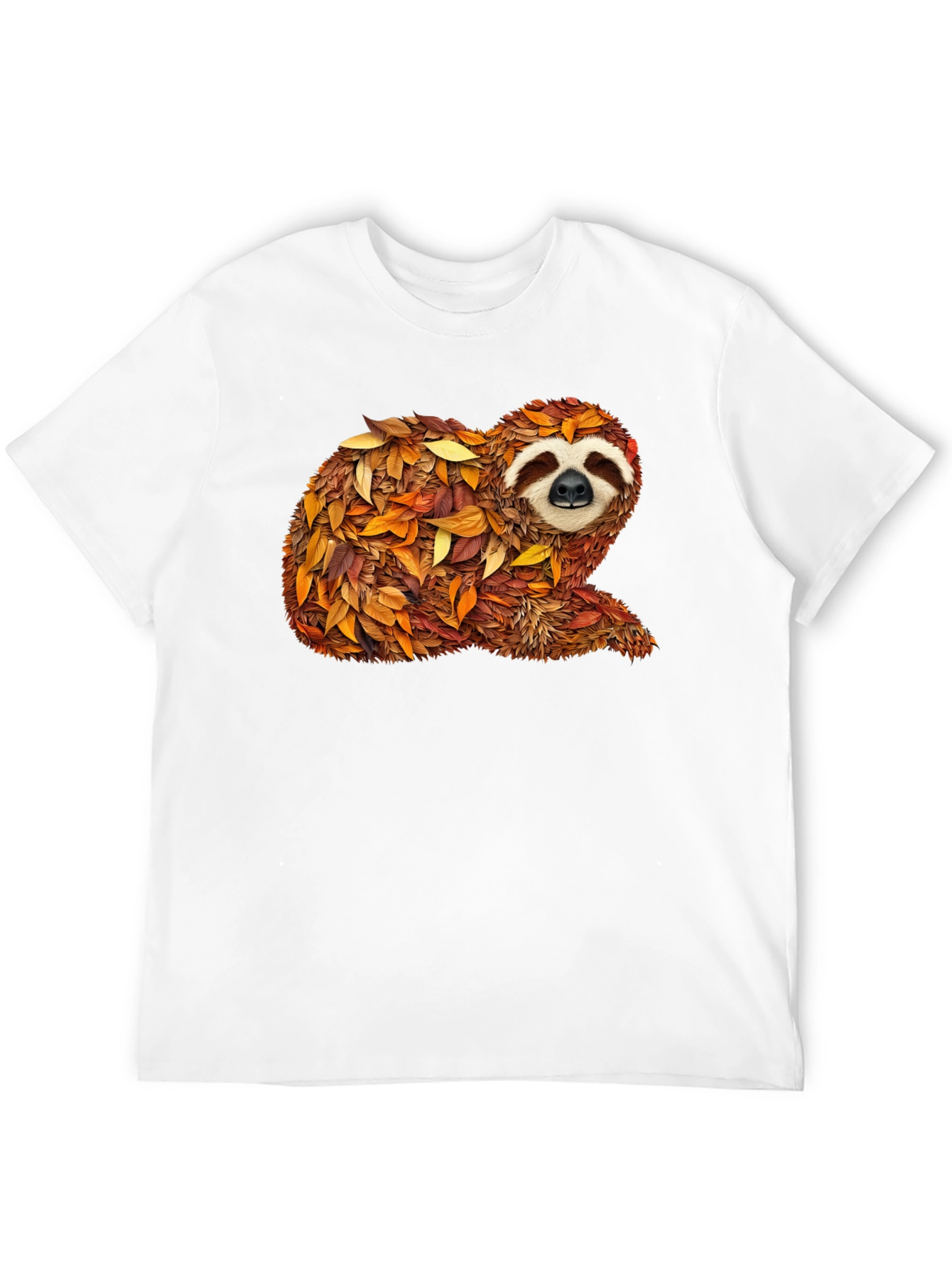 Autumn Sloth Tee - Unique Fall Leaves Design