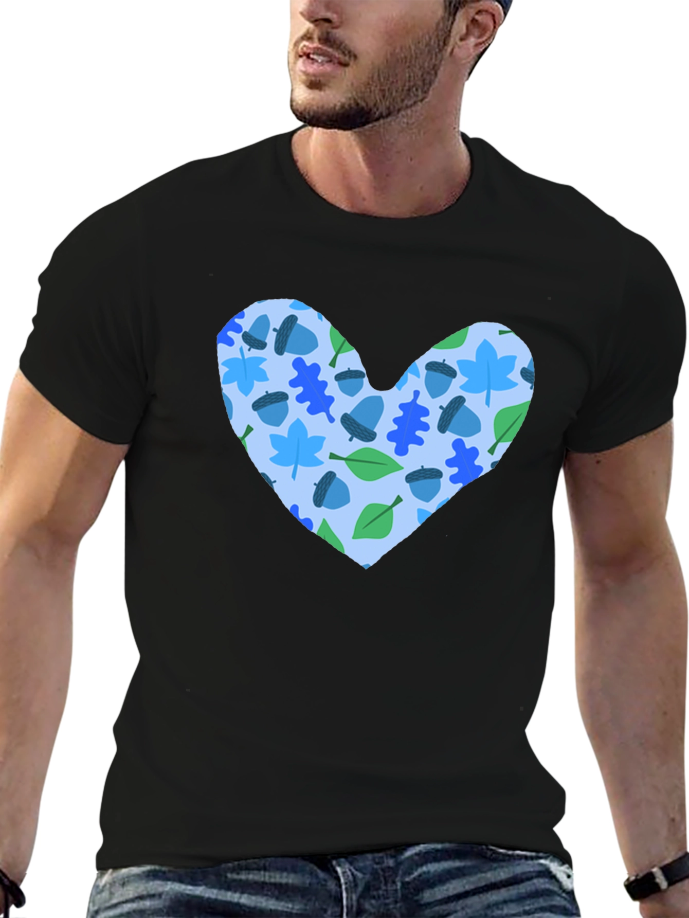 Heart Leaves & Acorns Black T-Shirt