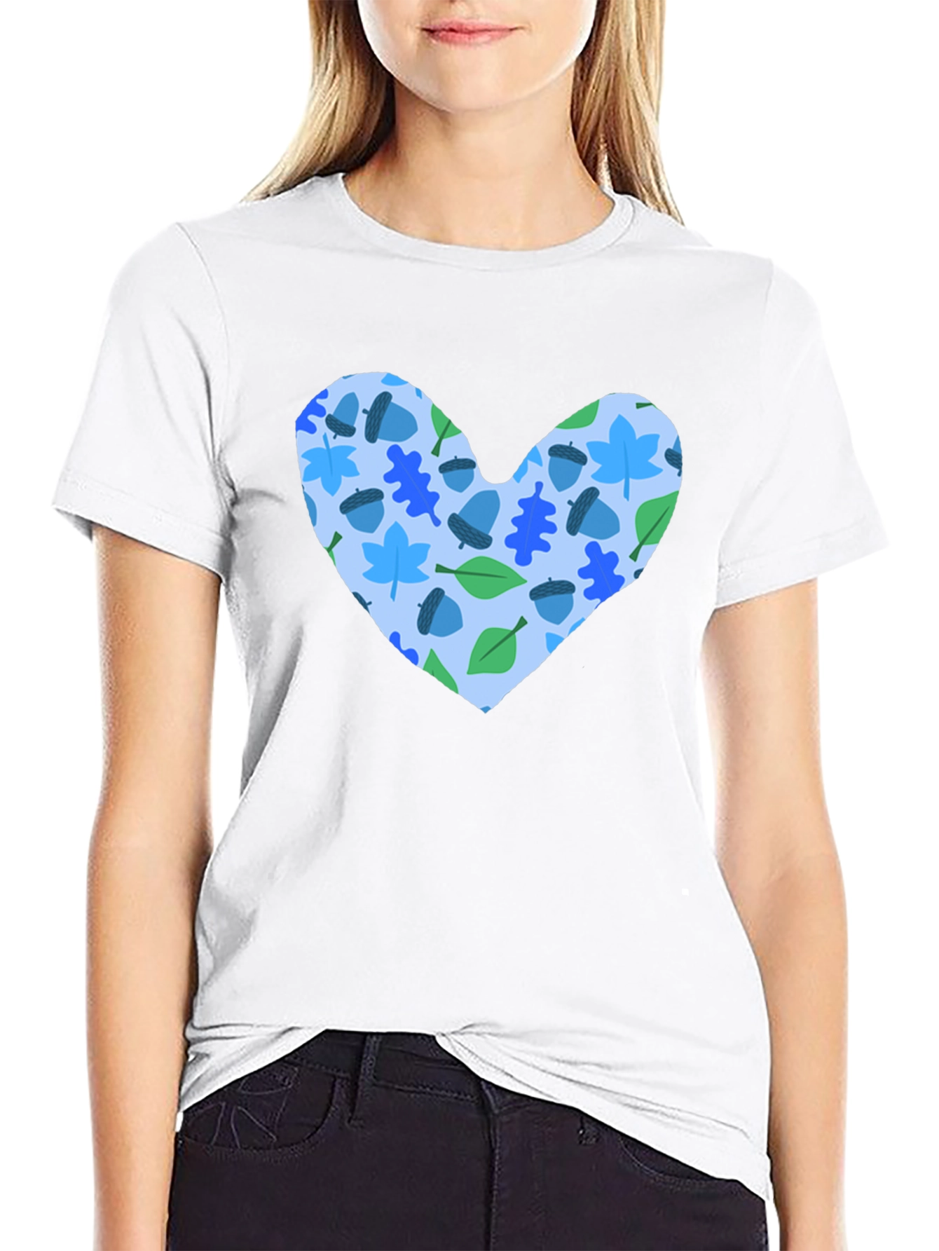Heart Leaves & Acorns Black T-Shirt