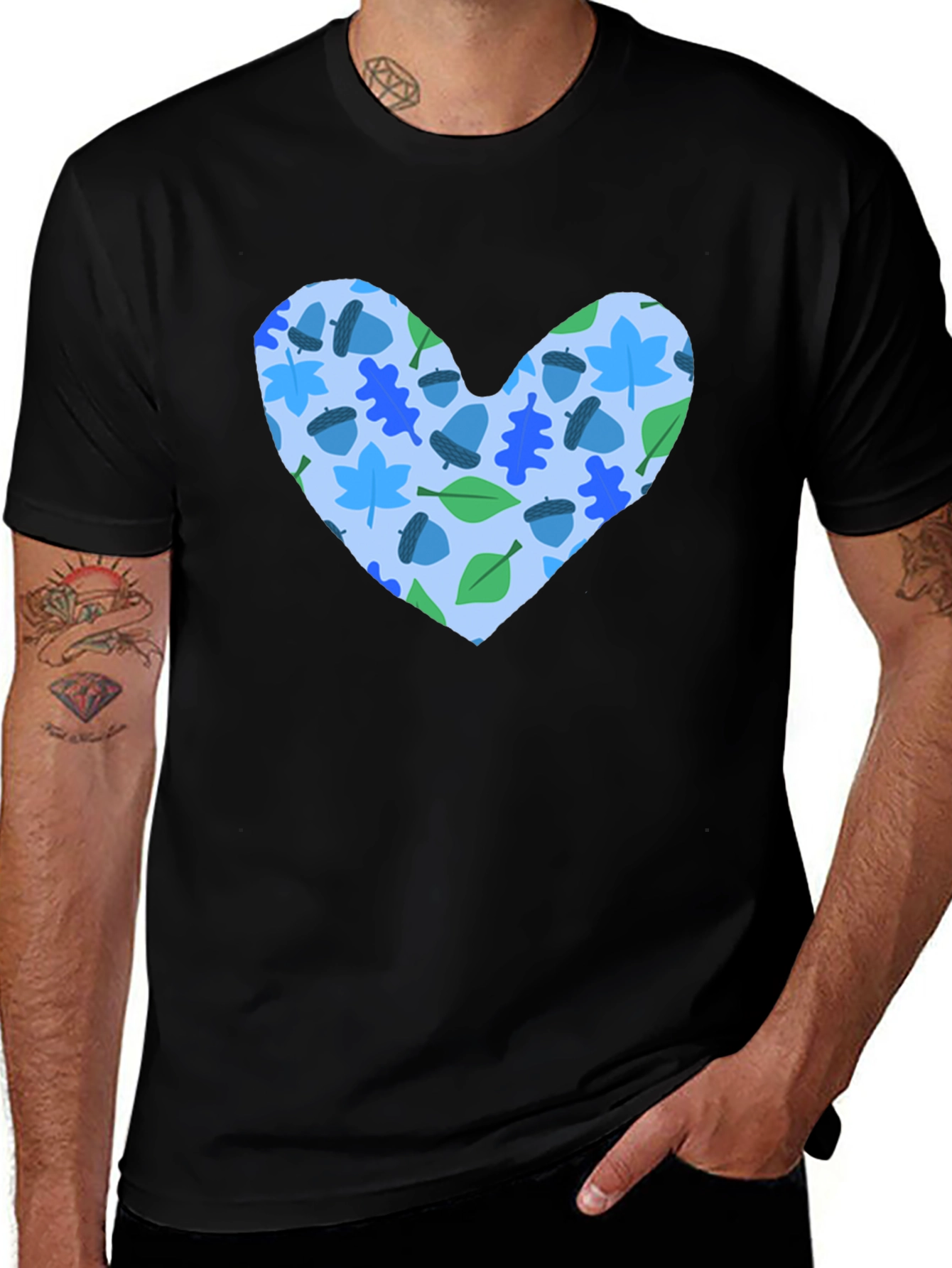 Heart Leaves & Acorns Black T-Shirt