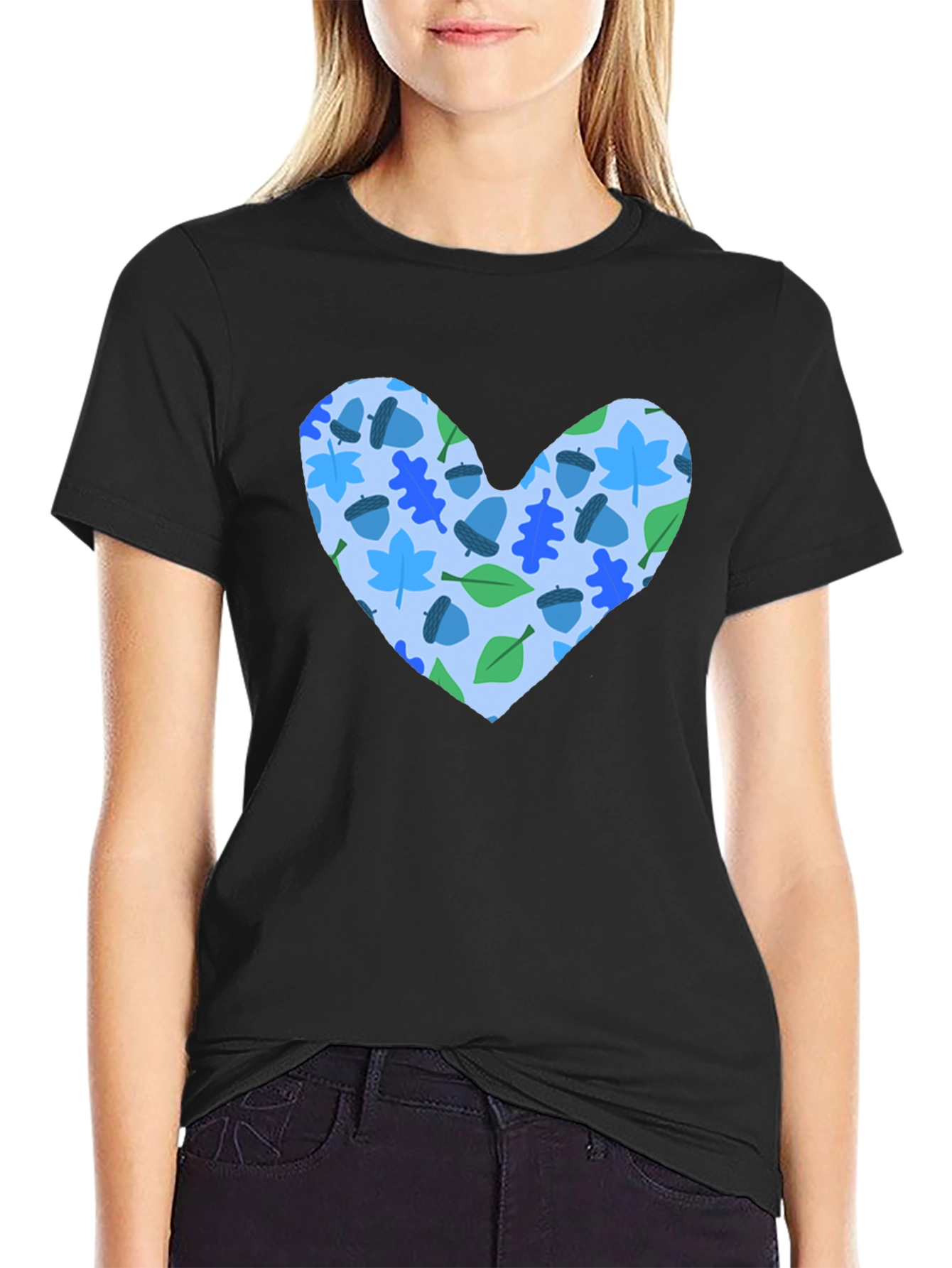 Heart Leaves & Acorns Black T-Shirt