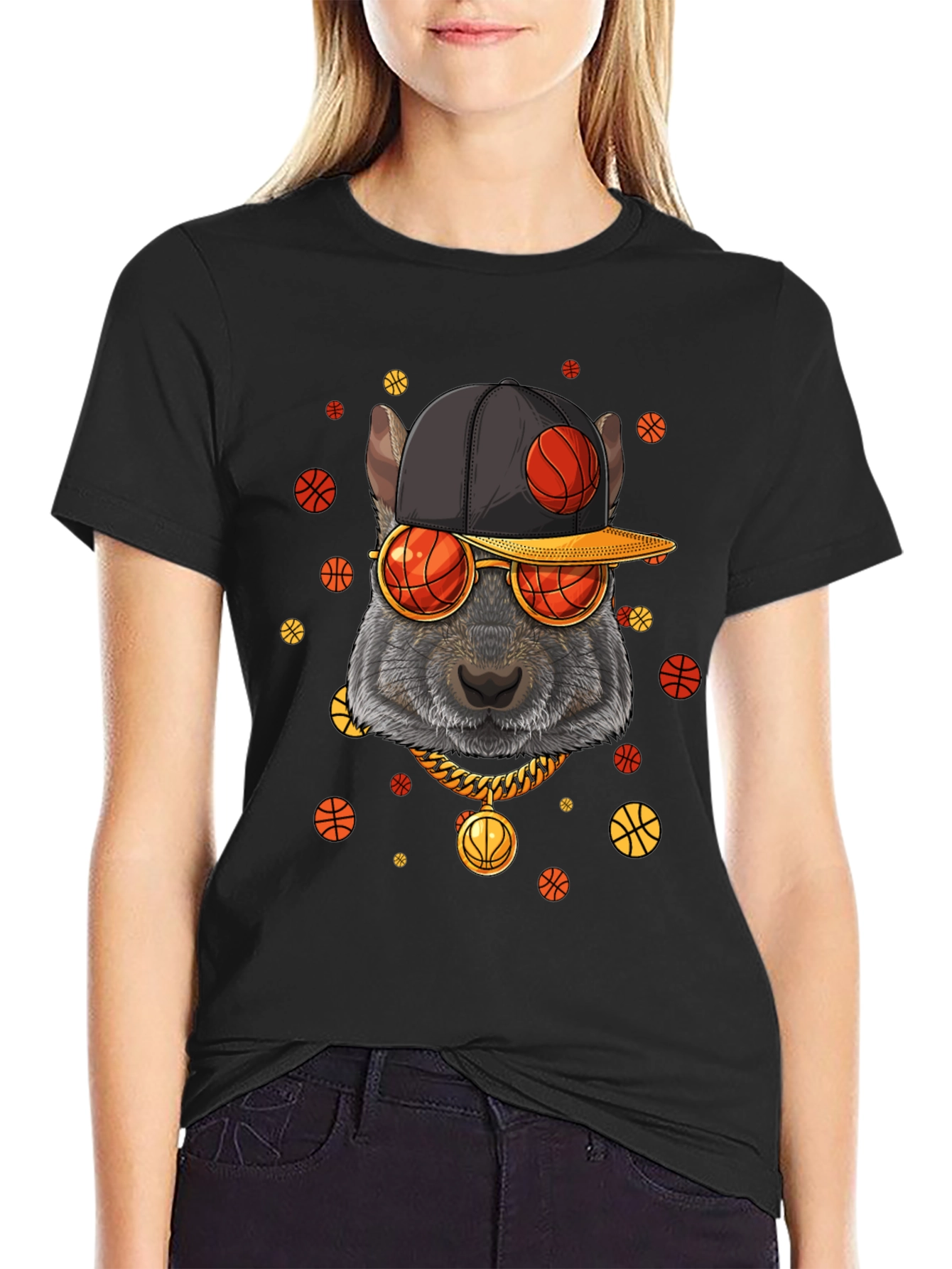 Basketball Squirrel Graphic T-Shirt
