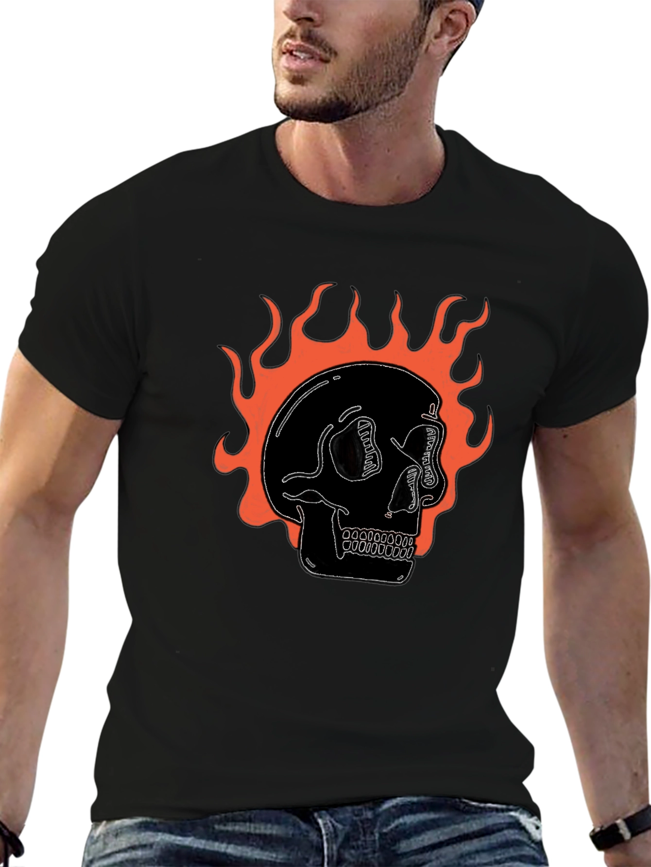 Flaming Skull Graphic Black T-Shirt