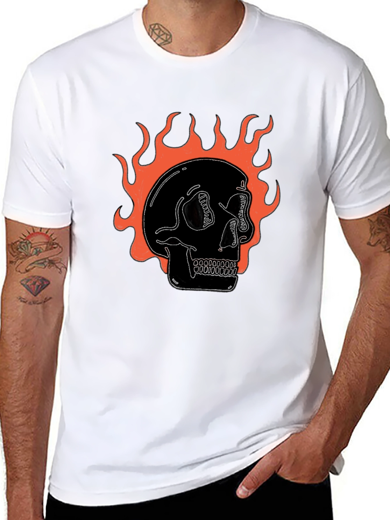 Flaming Skull Graphic Black T-Shirt
