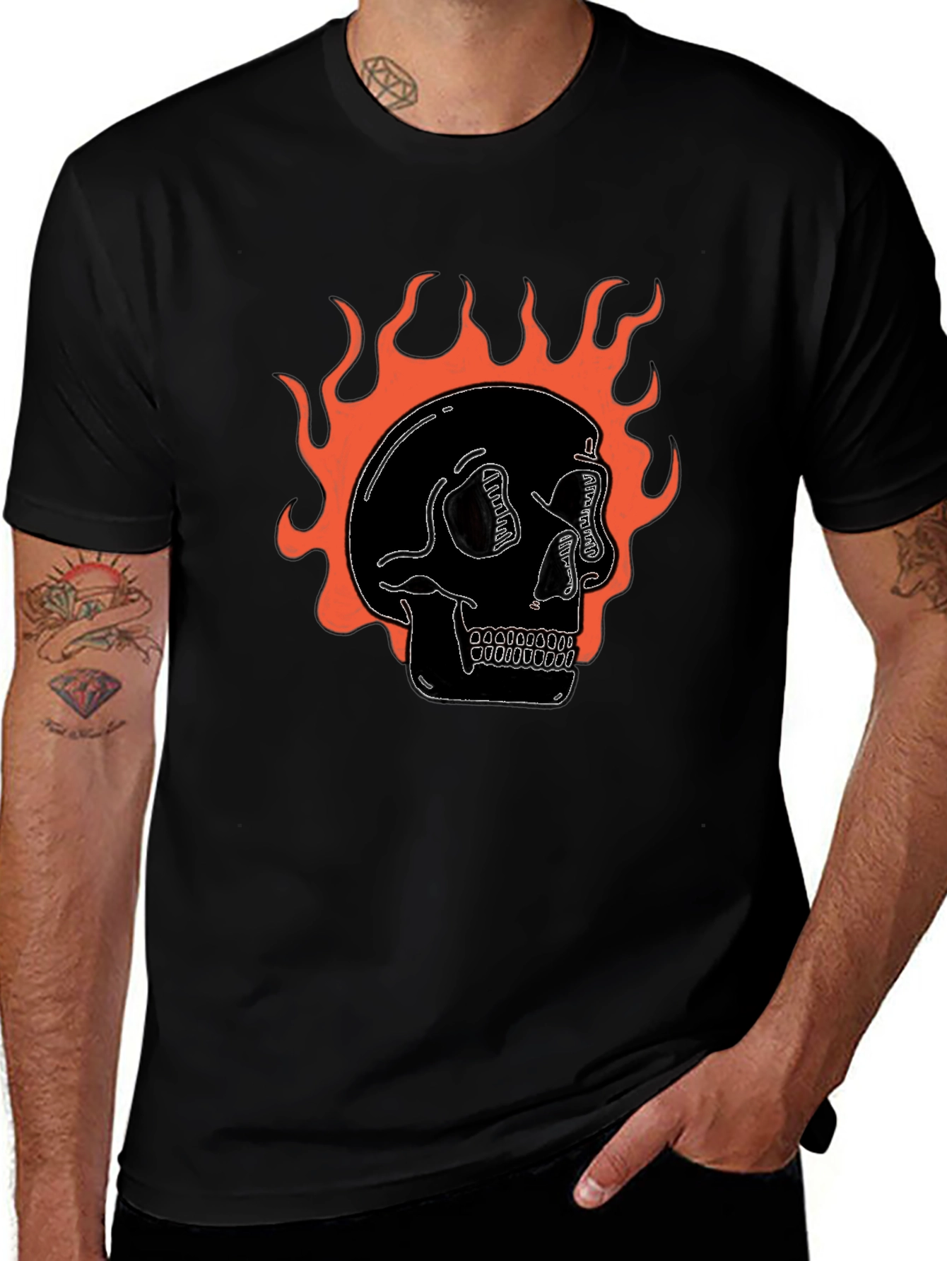 Flaming Skull Graphic Black T-Shirt