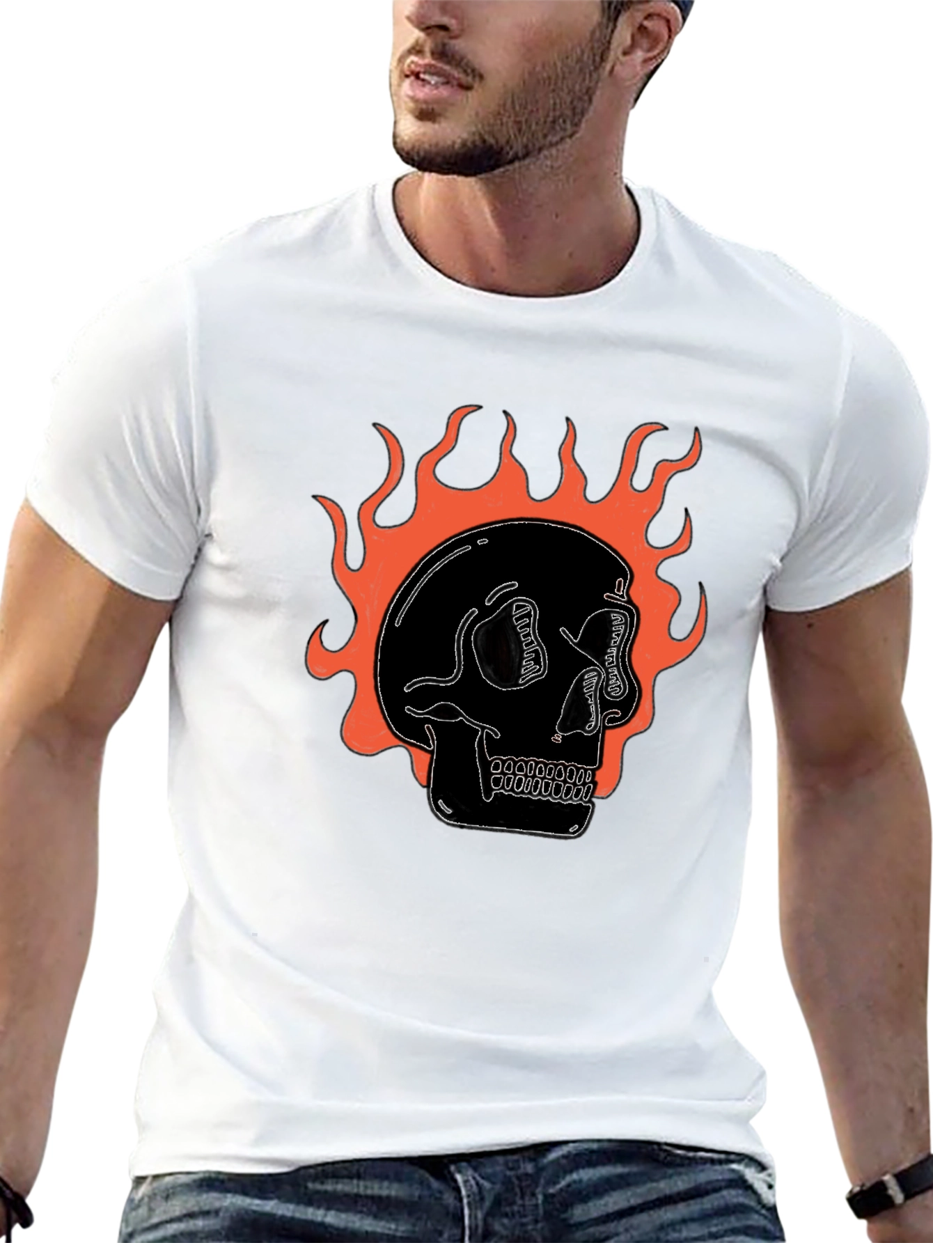 Flaming Skull Graphic Black T-Shirt