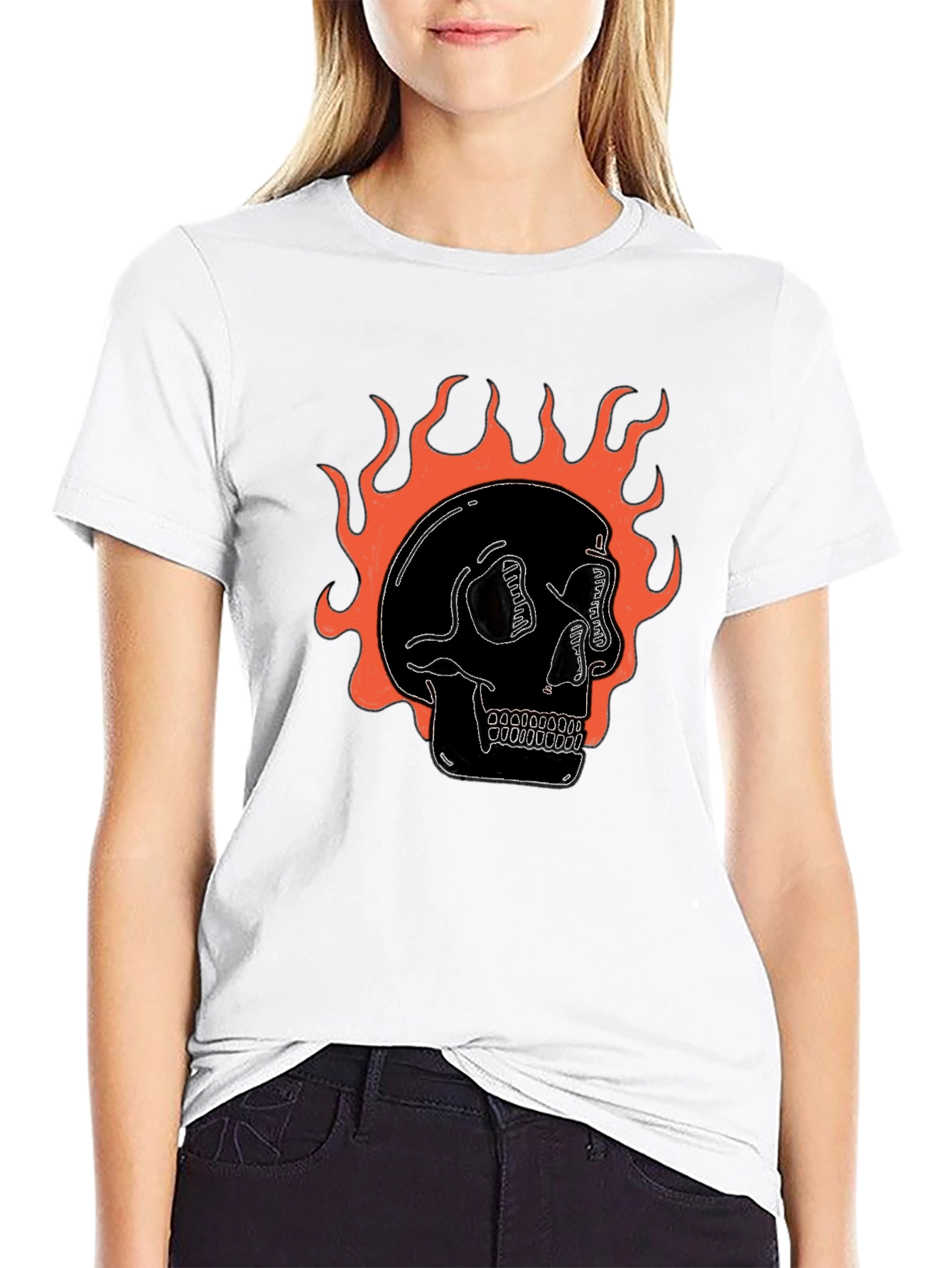 Flaming Skull Graphic Black T-Shirt