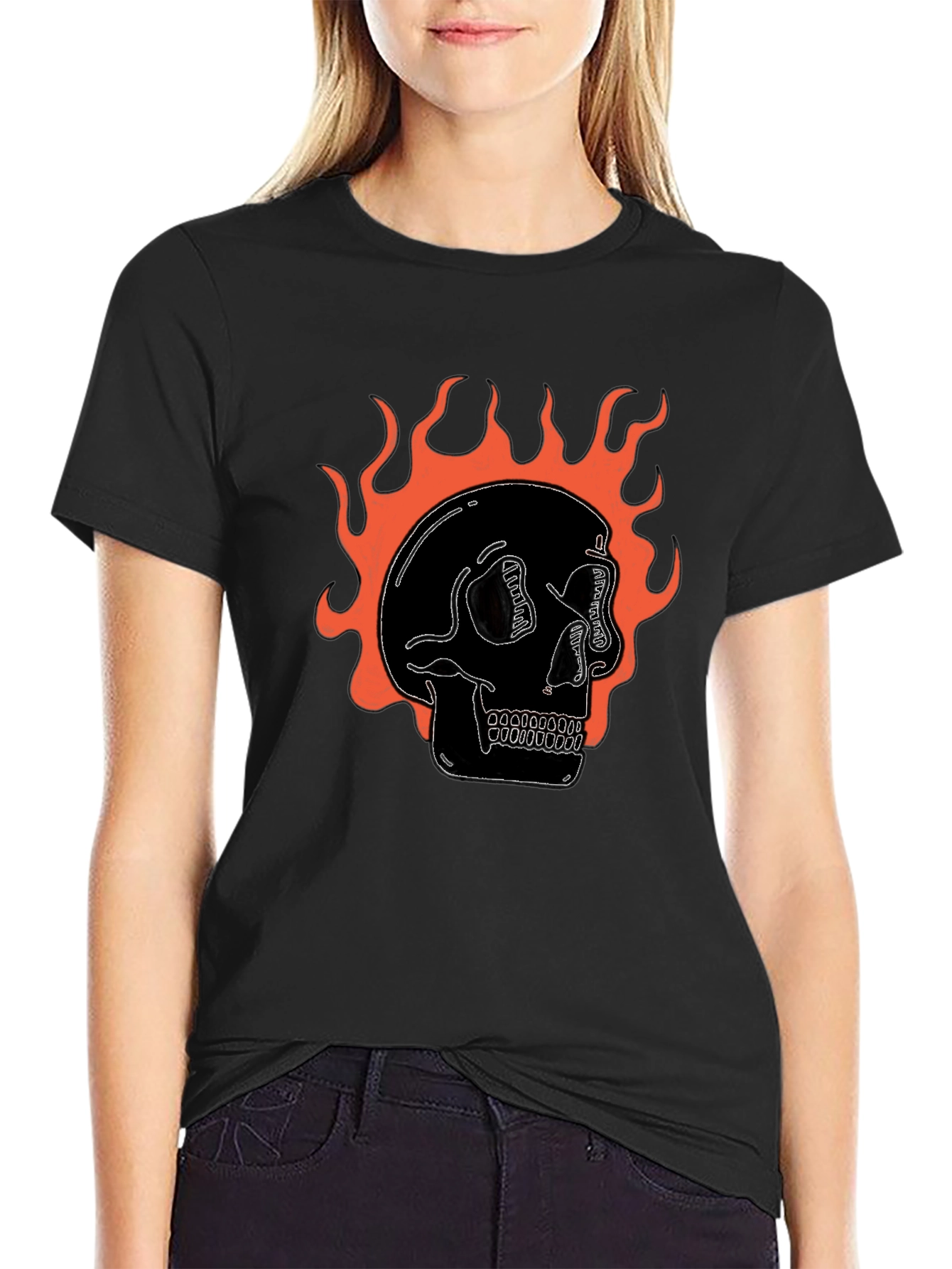 Flaming Skull Graphic Black T-Shirt