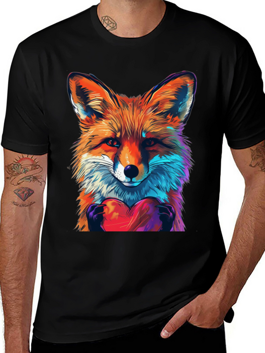 Fox with Heart Graphic T-Shirt - Unisex Soft Cotton Tee