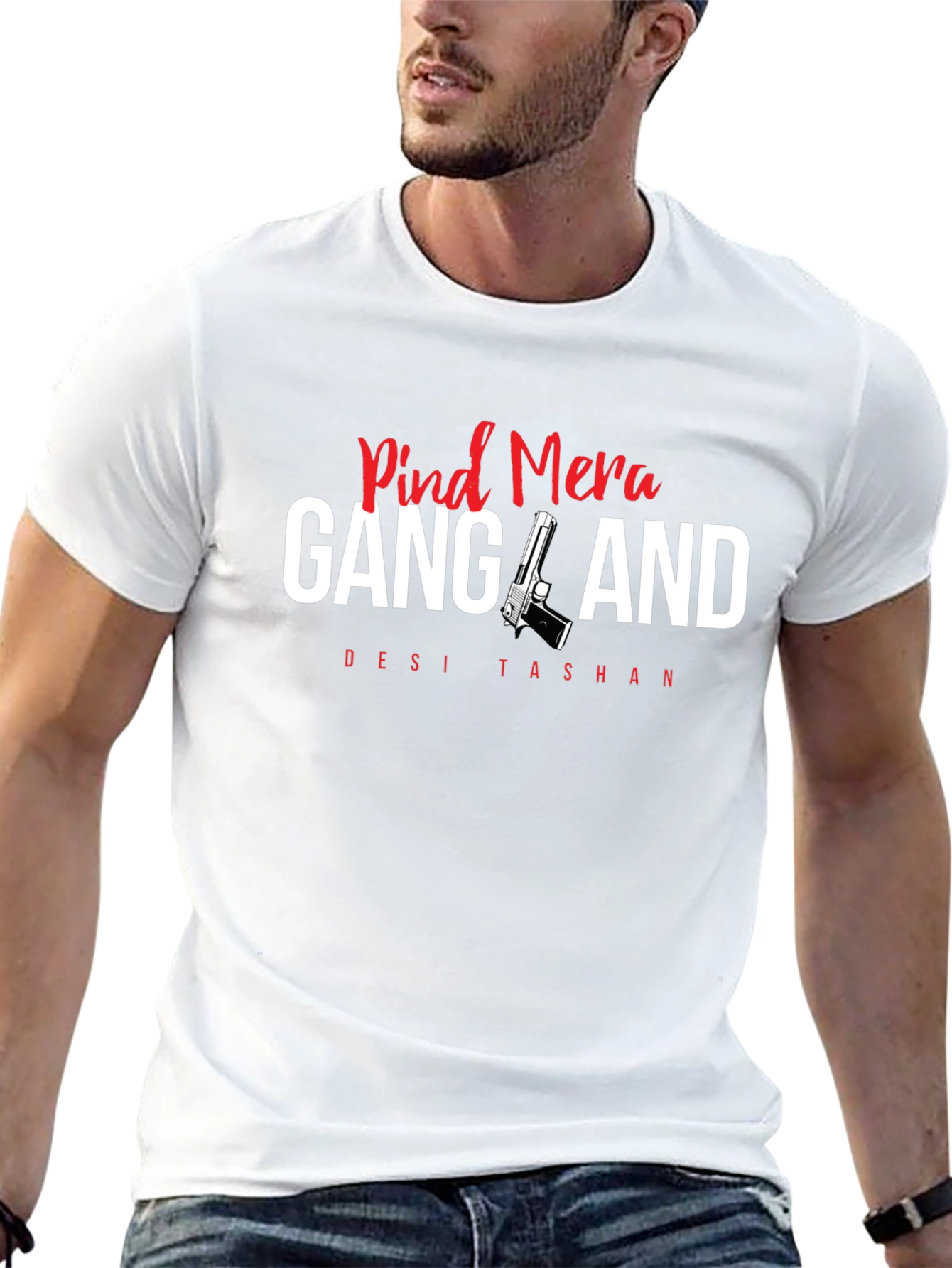 Pind Mera Gangland Mens Black Graphic T-Shirt