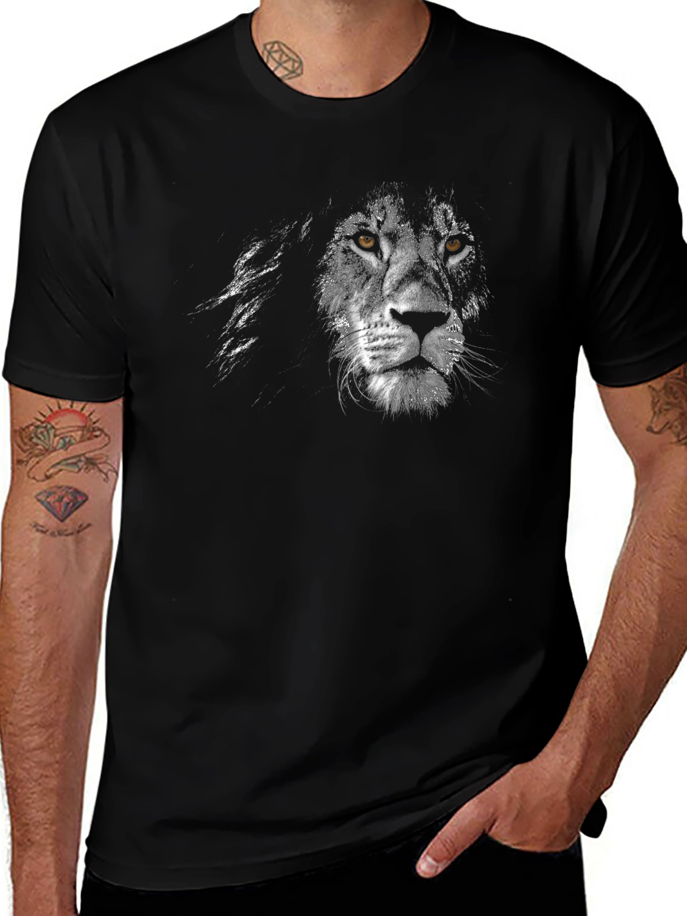 Lion Face Graphic Black T-Shirt
