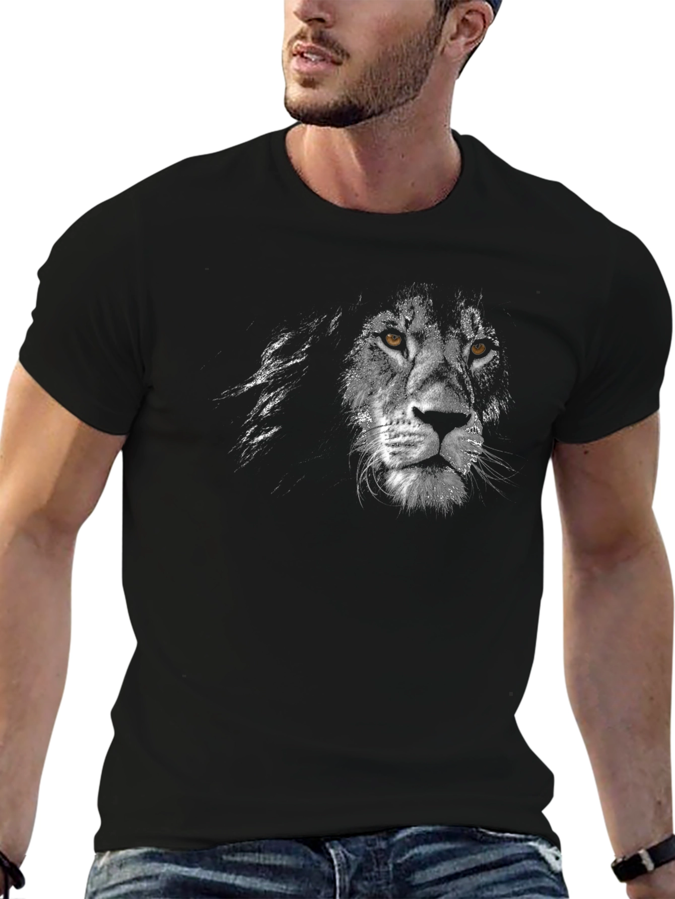 Lion Face Graphic Black T-Shirt