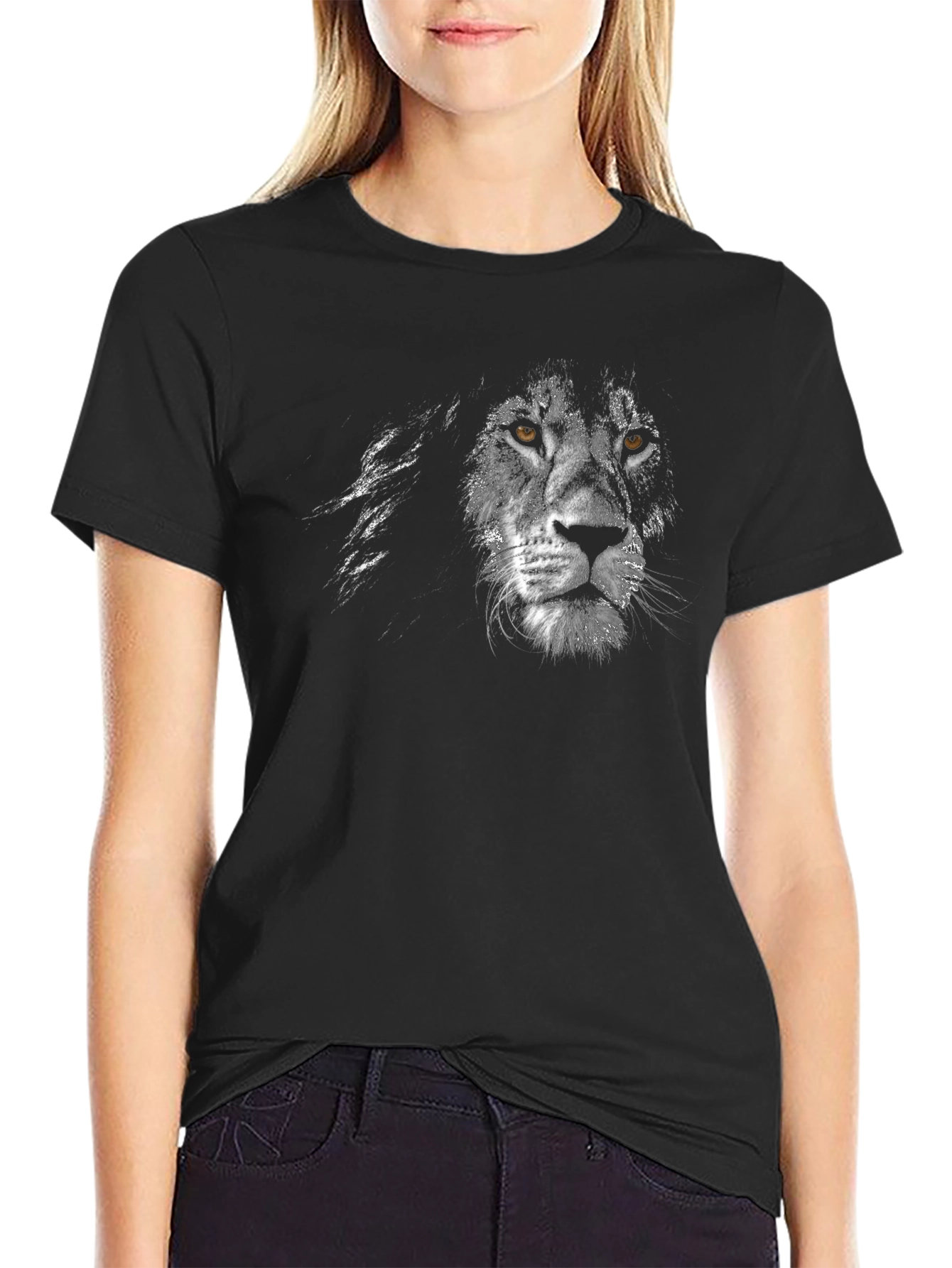 Lion Face Graphic Black T-Shirt