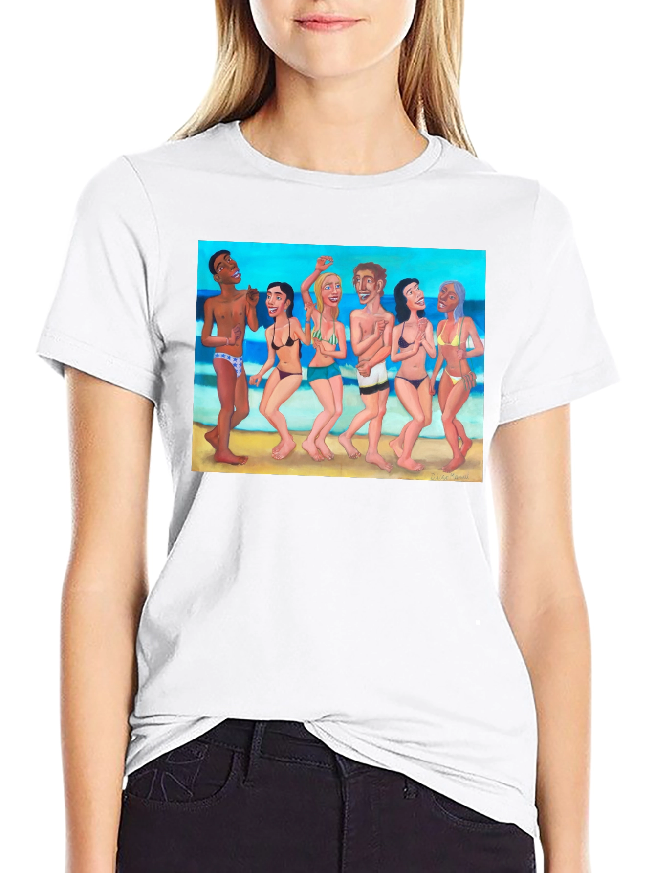 Beach Party Graphic Tee - Black Cotton T-Shirt