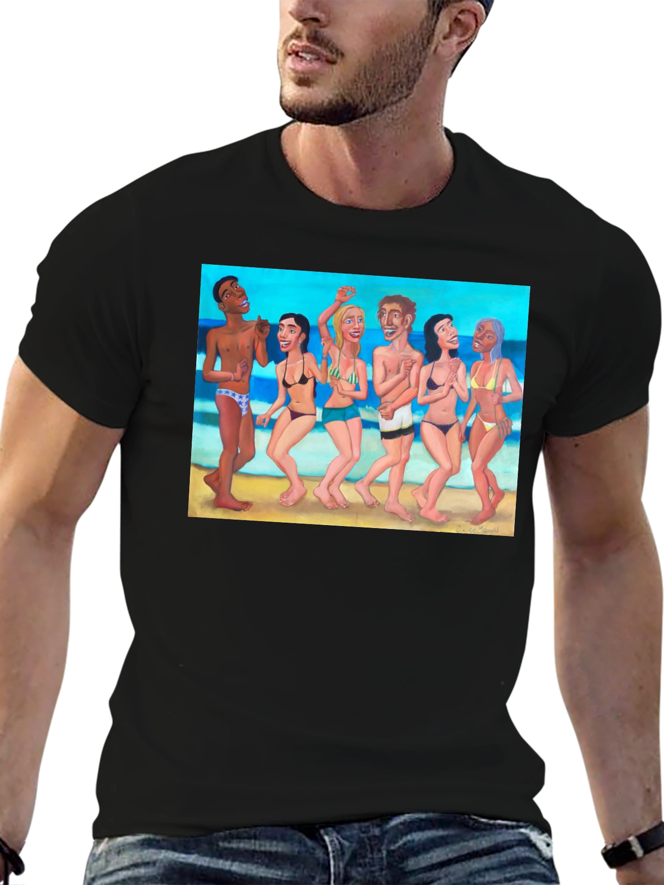 Beach Party Graphic Tee - Black Cotton T-Shirt