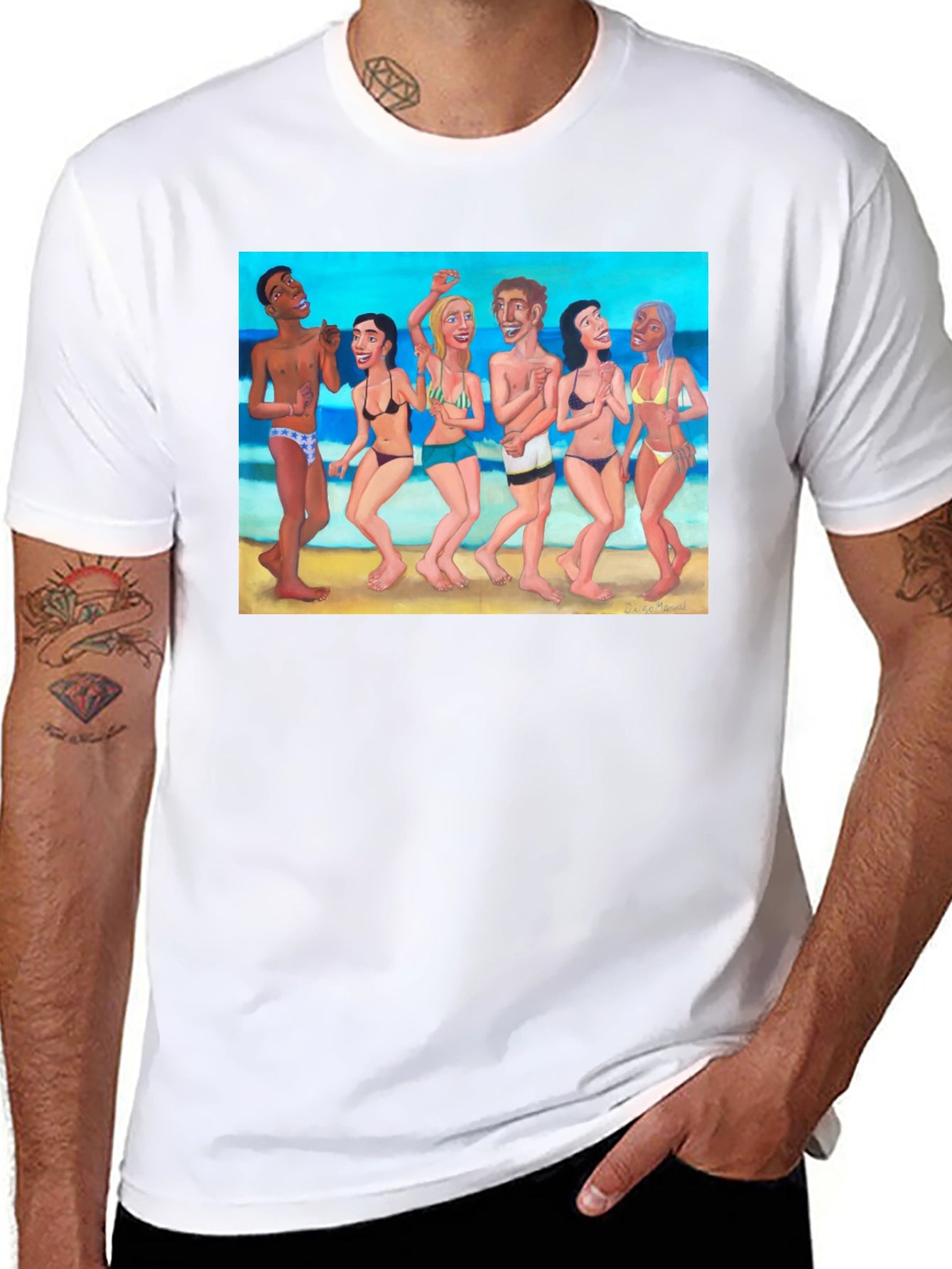 Beach Party Graphic Tee - Black Cotton T-Shirt