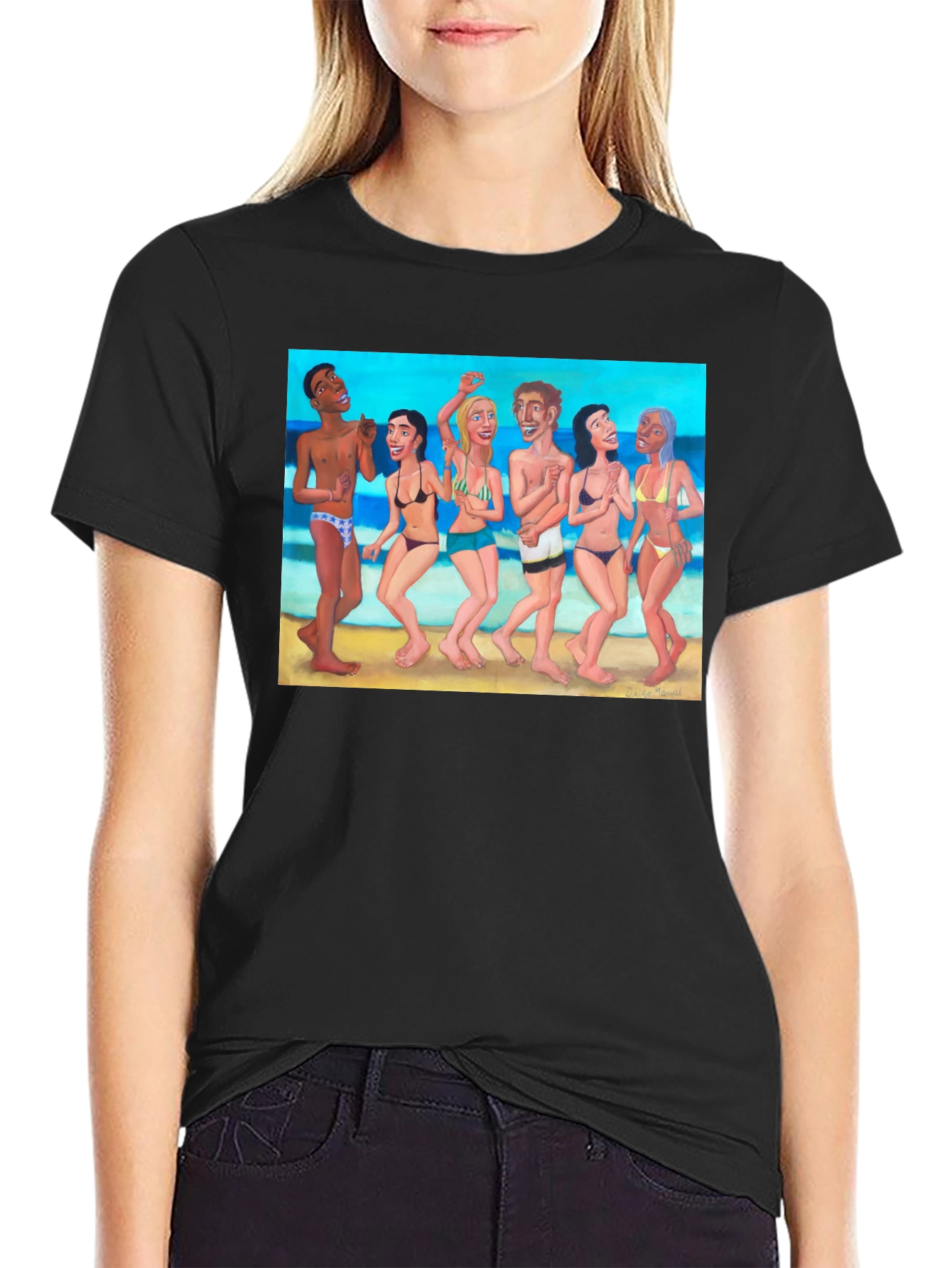 Beach Party Graphic Tee - Black Cotton T-Shirt