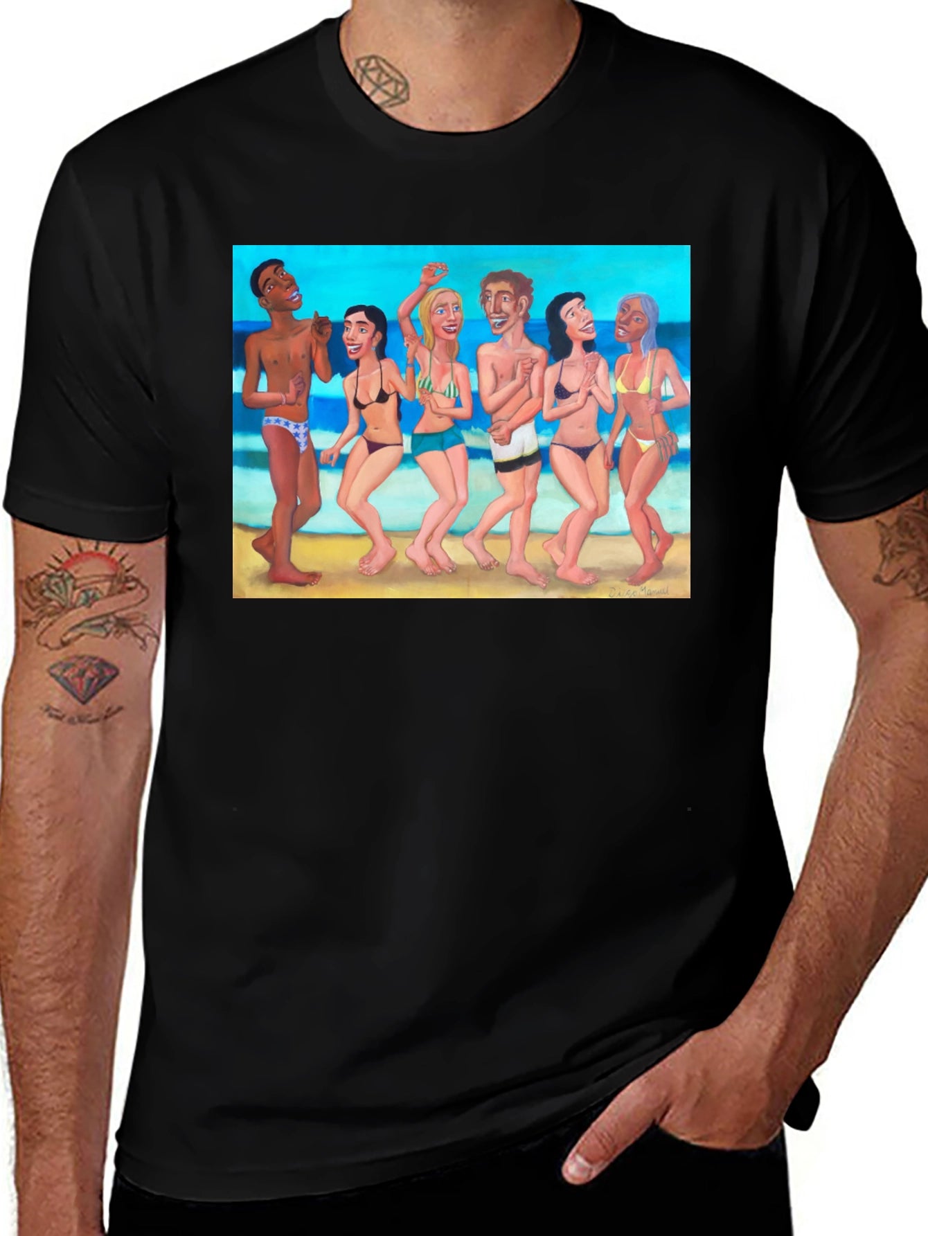 Beach Party Graphic Tee - Black Cotton T-Shirt