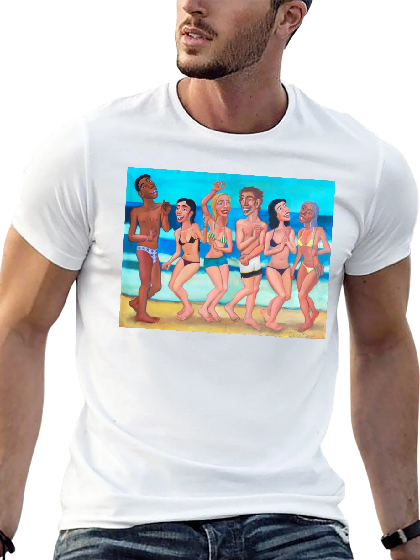 Beach Party Graphic Tee - Black Cotton T-Shirt