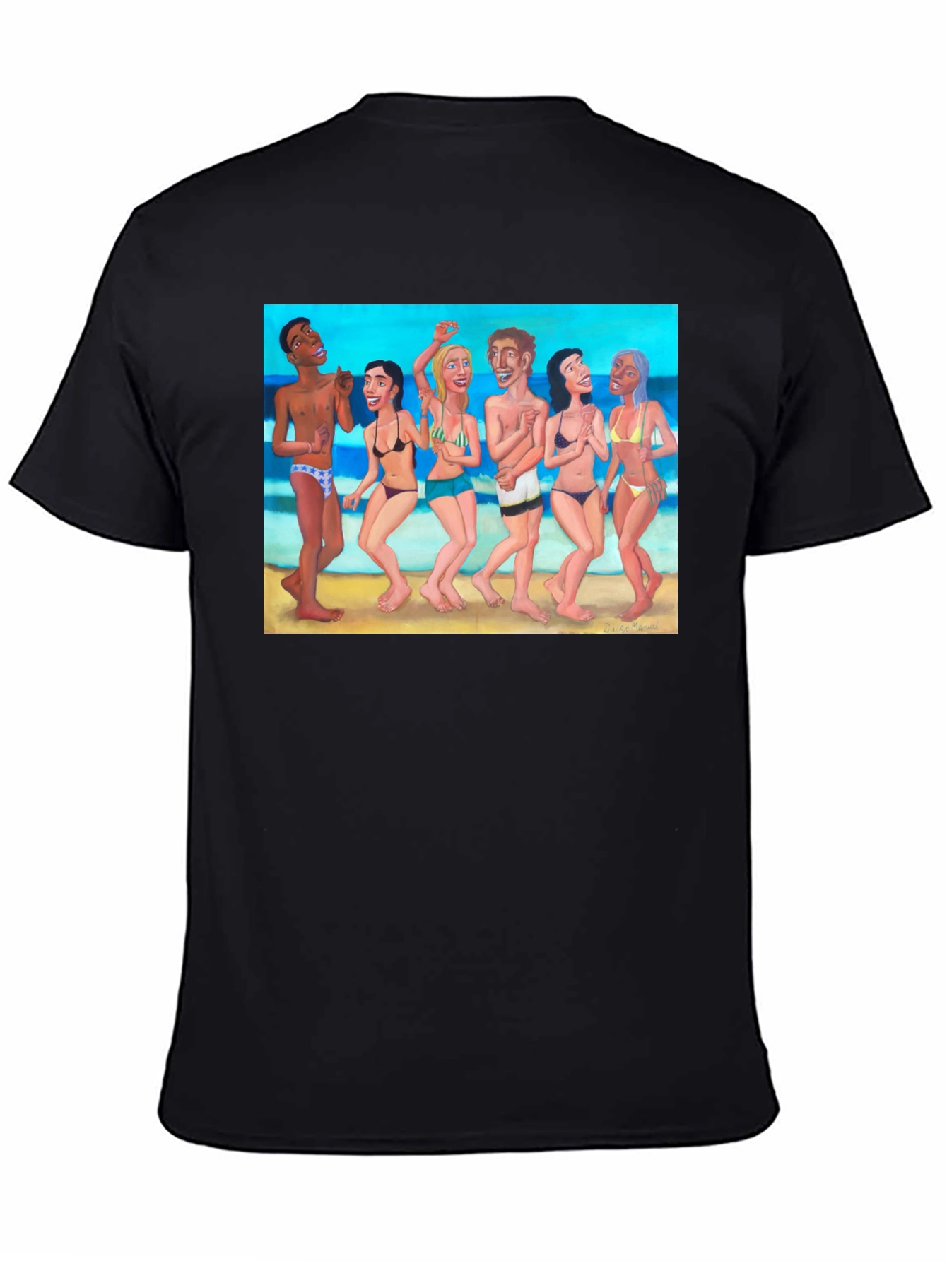 Beach Party Graphic Tee - Black Cotton T-Shirt