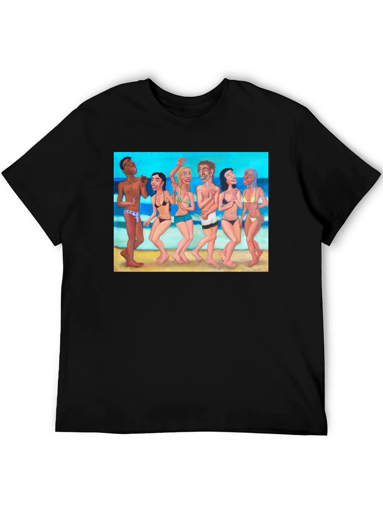 Beach Party Graphic Tee - Black Cotton T-Shirt