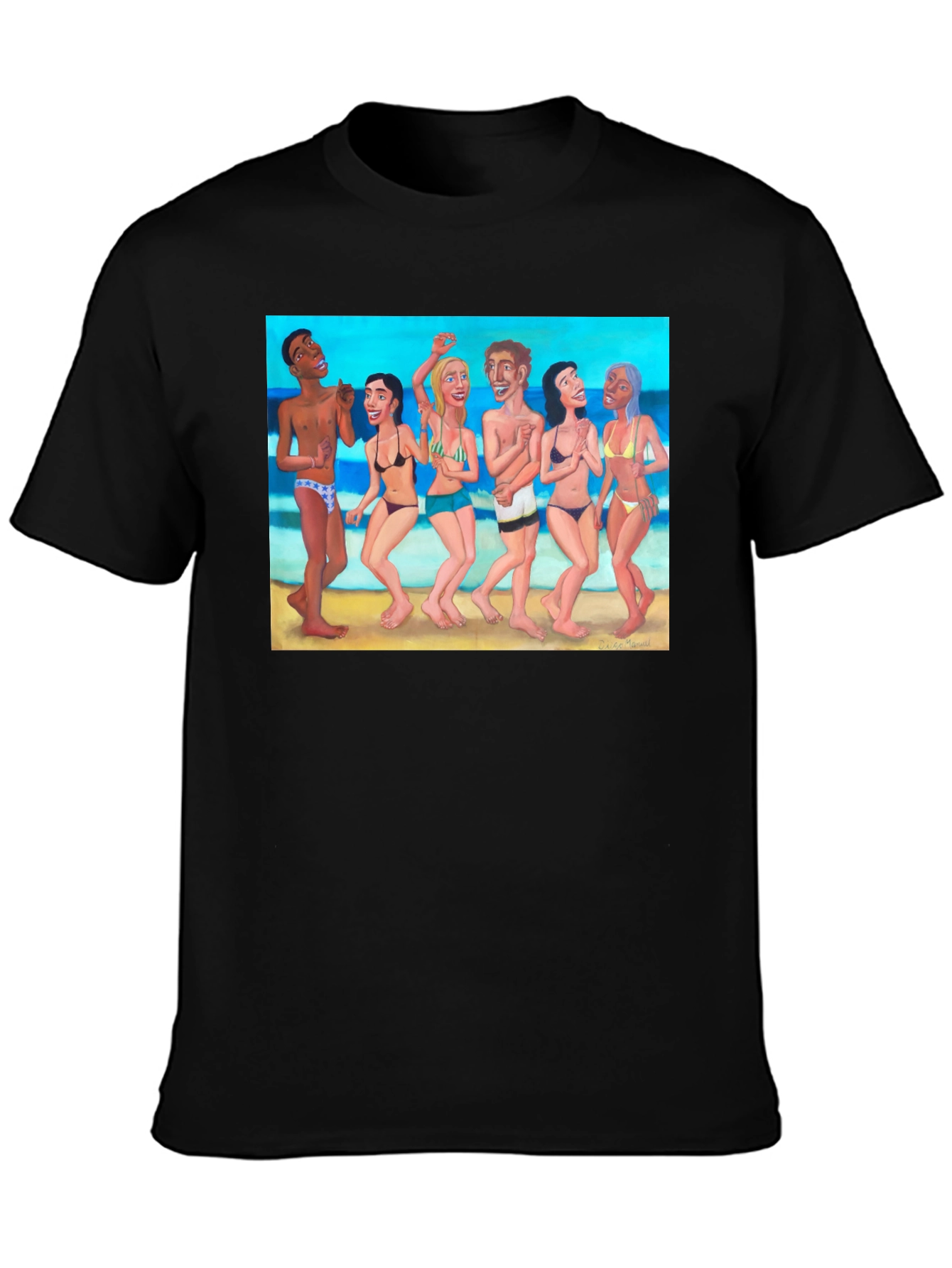 Beach Party Graphic Tee - Black Cotton T-Shirt