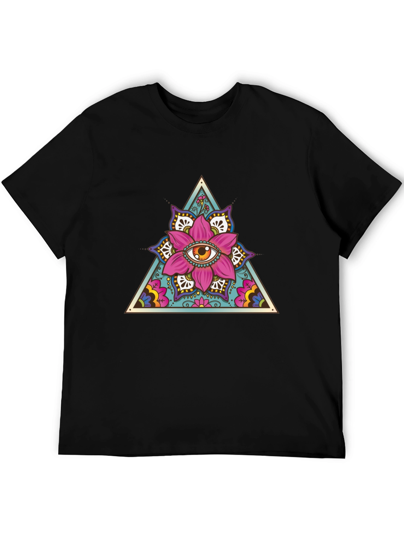Mystic Eye Flower Triangle Graphic Black T-Shirt