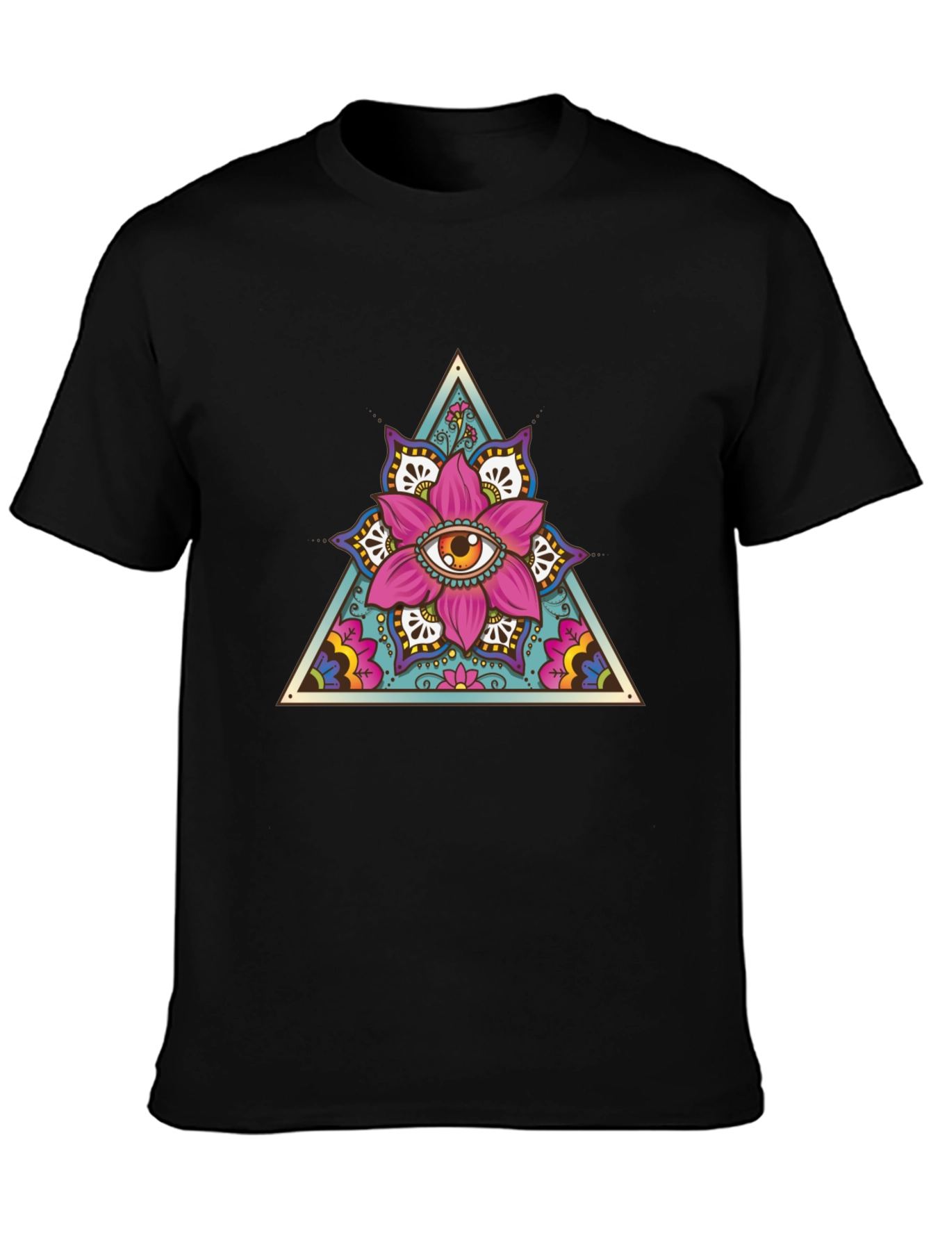 Mystic Eye Flower Triangle Graphic Black T-Shirt