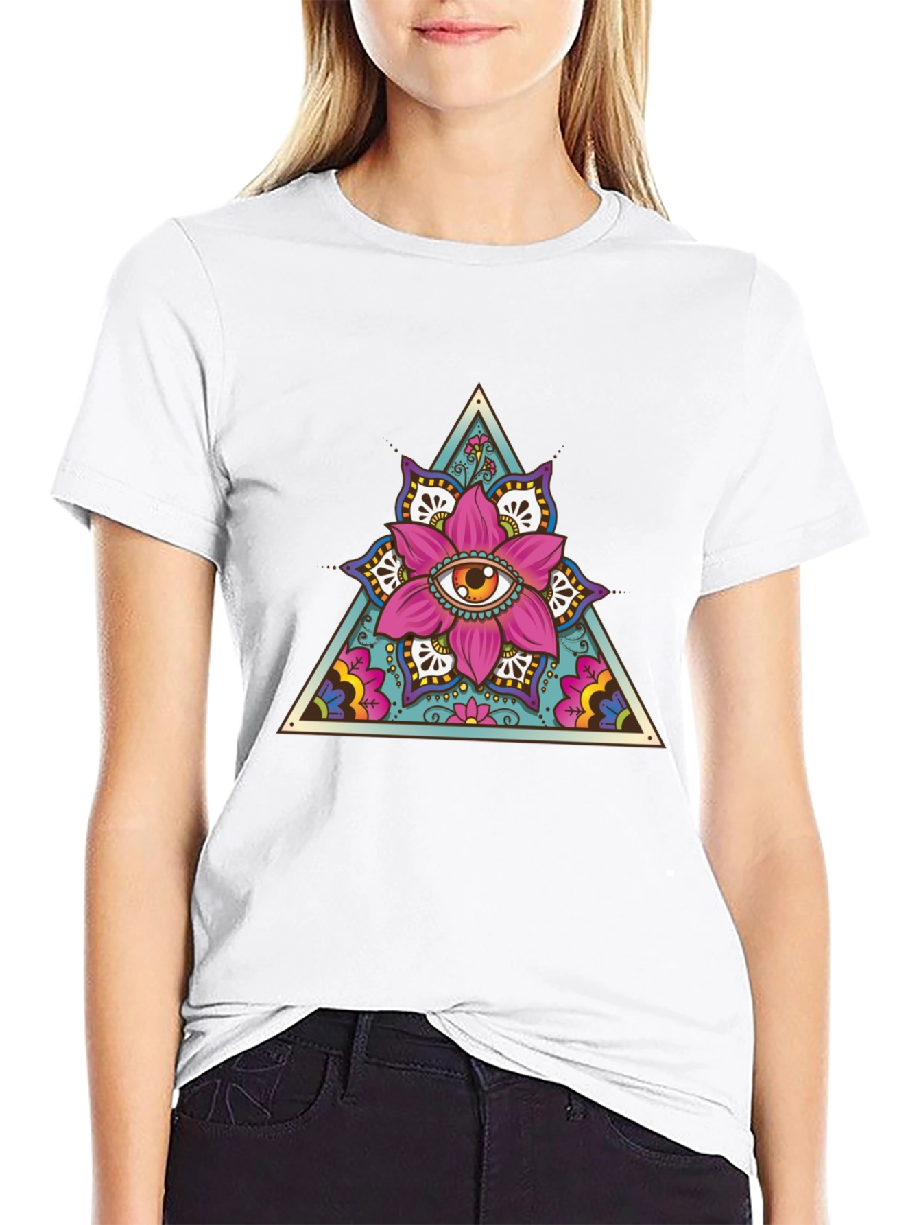 Mystic Eye Flower Triangle Graphic Black T-Shirt