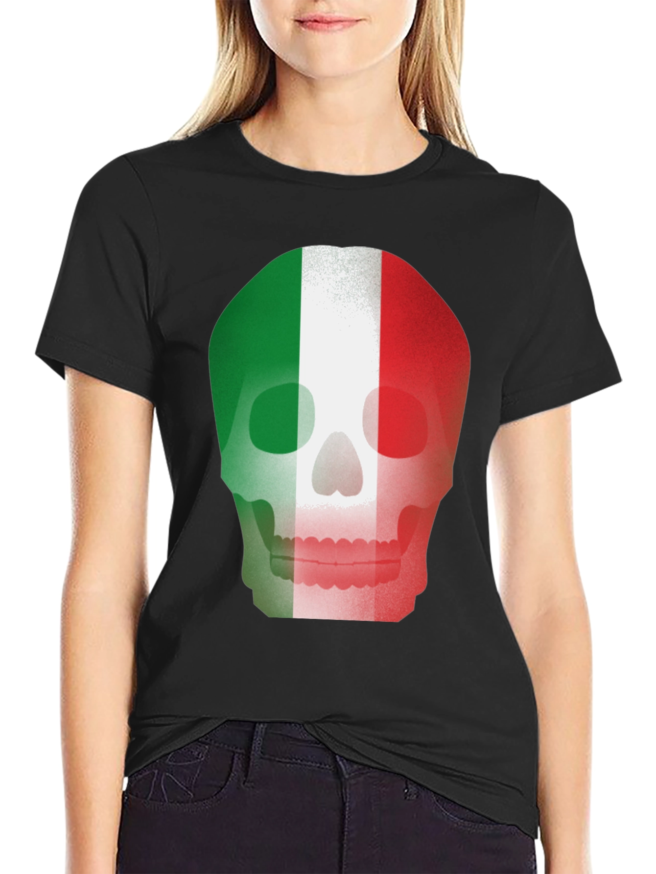 Italian Flag Skull Graphic Tee - Black T-Shirt
