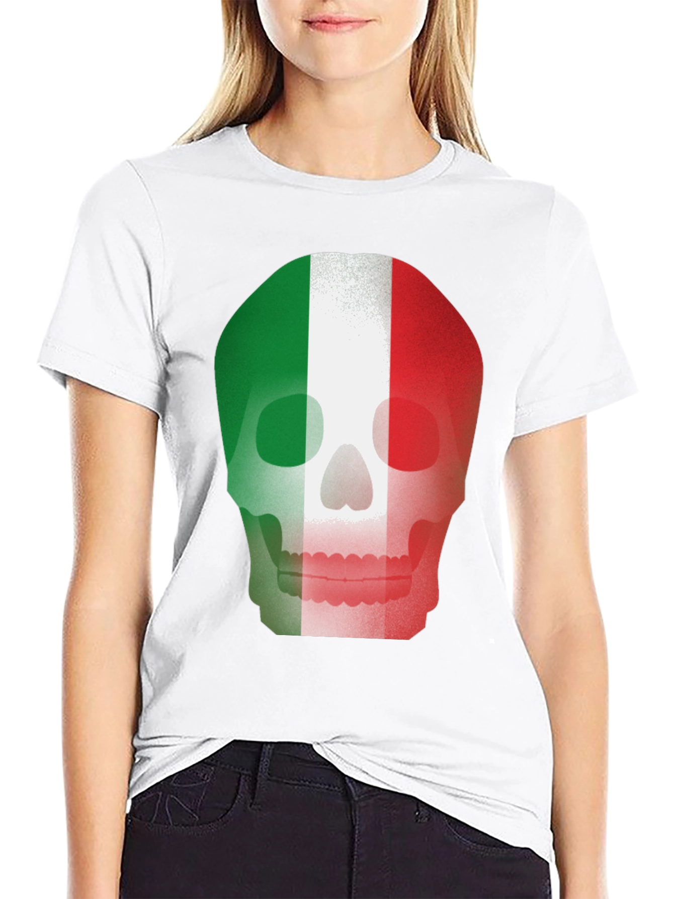 Italian Flag Skull Graphic Tee - Black T-Shirt