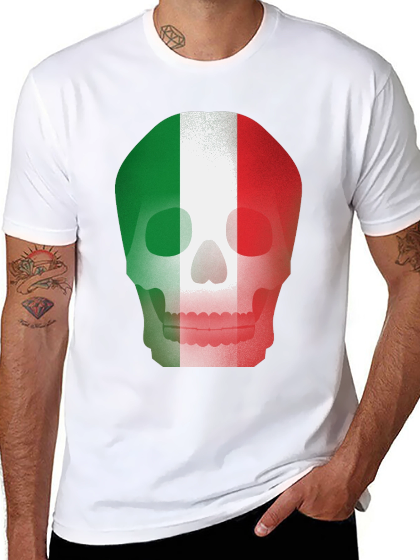 Italian Flag Skull Graphic Tee - Black T-Shirt