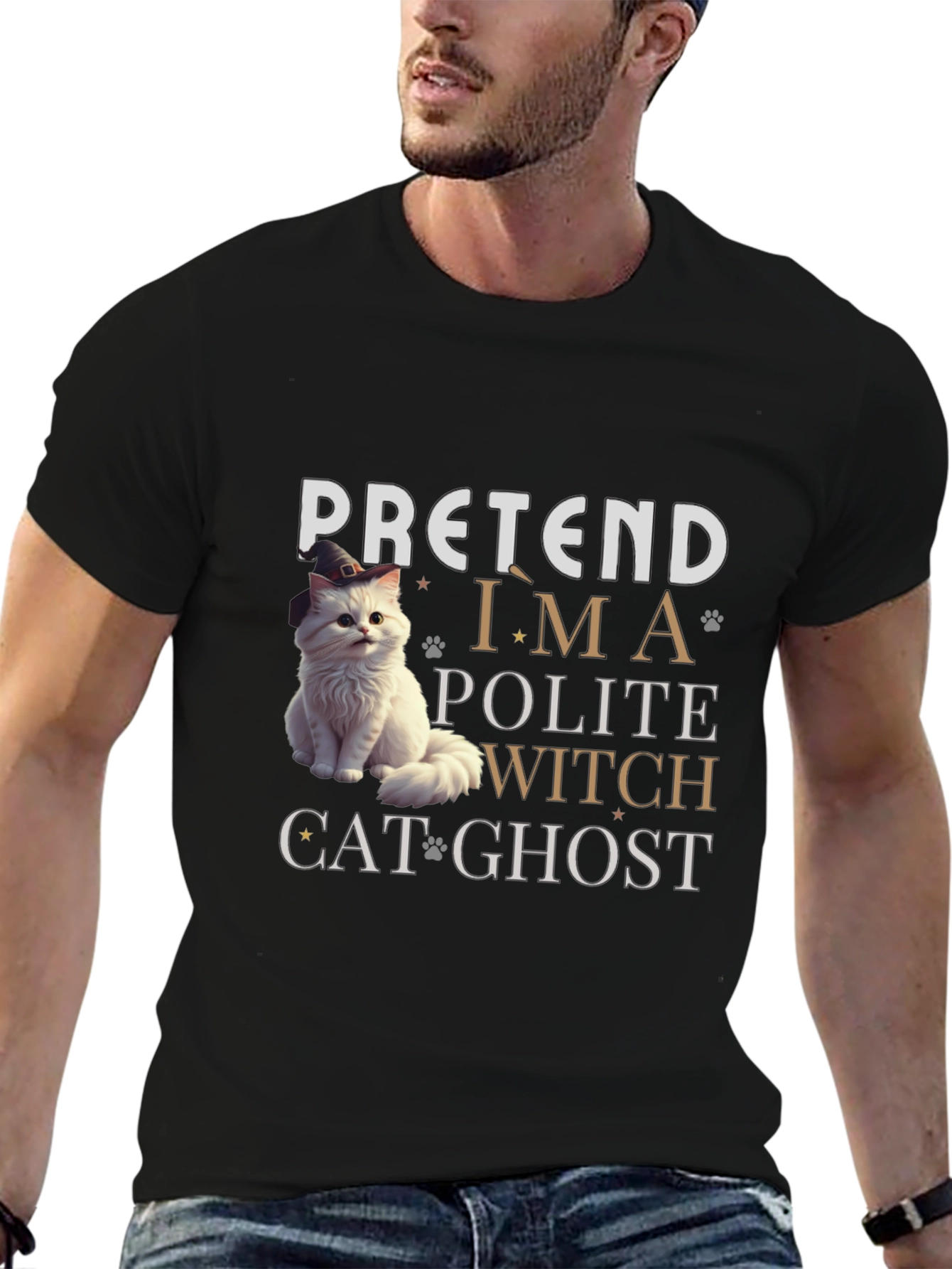 Pretend Im a Polite Witch Cat Ghost Halloween T-Shirt