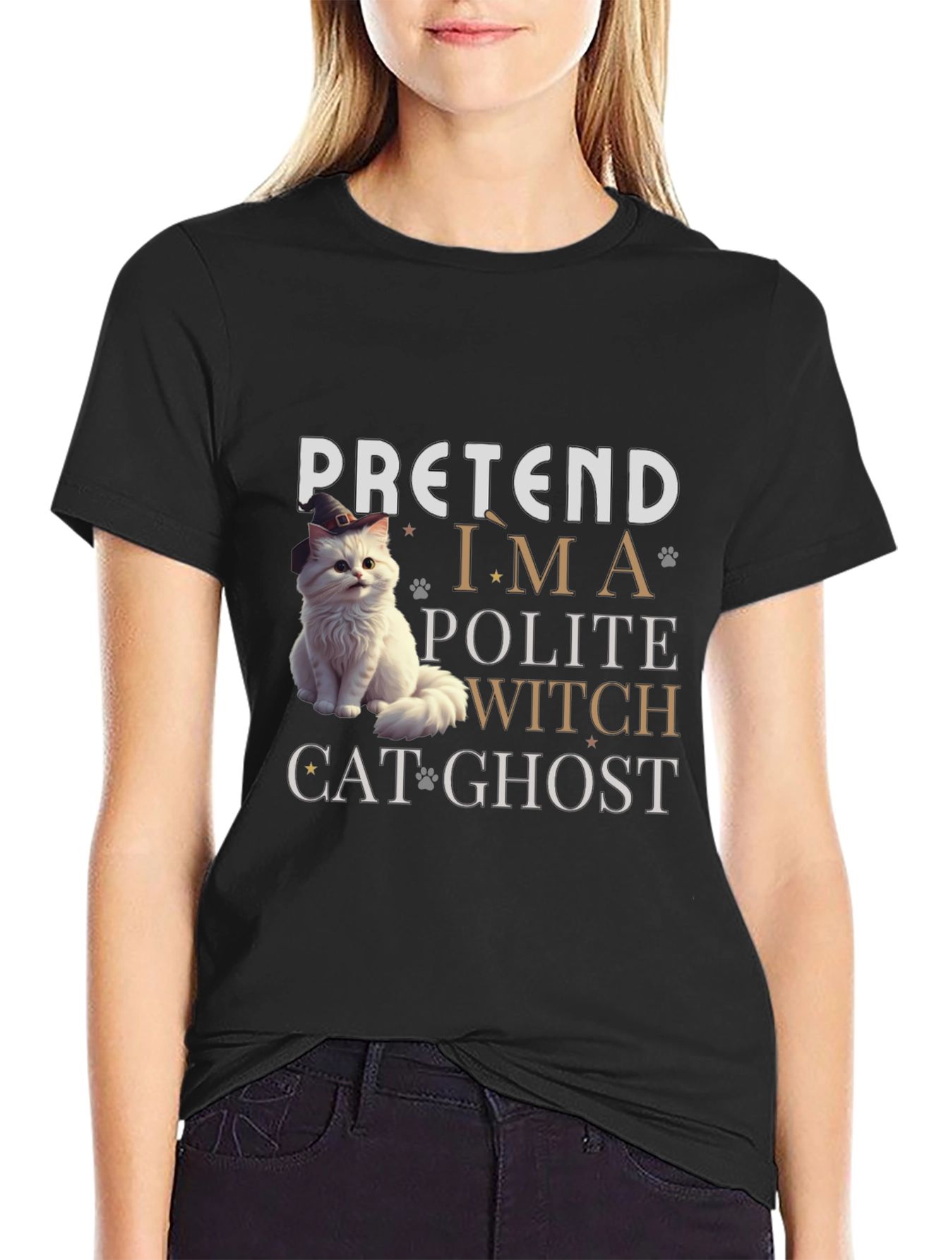 Pretend Im a Polite Witch Cat Ghost Halloween T-Shirt