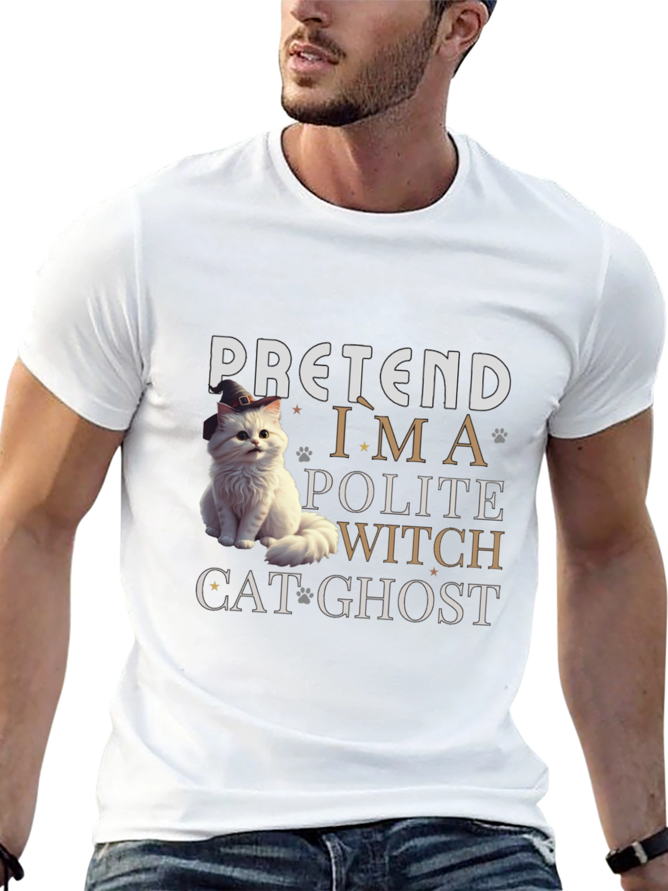 Pretend Im a Polite Witch Cat Ghost Halloween T-Shirt