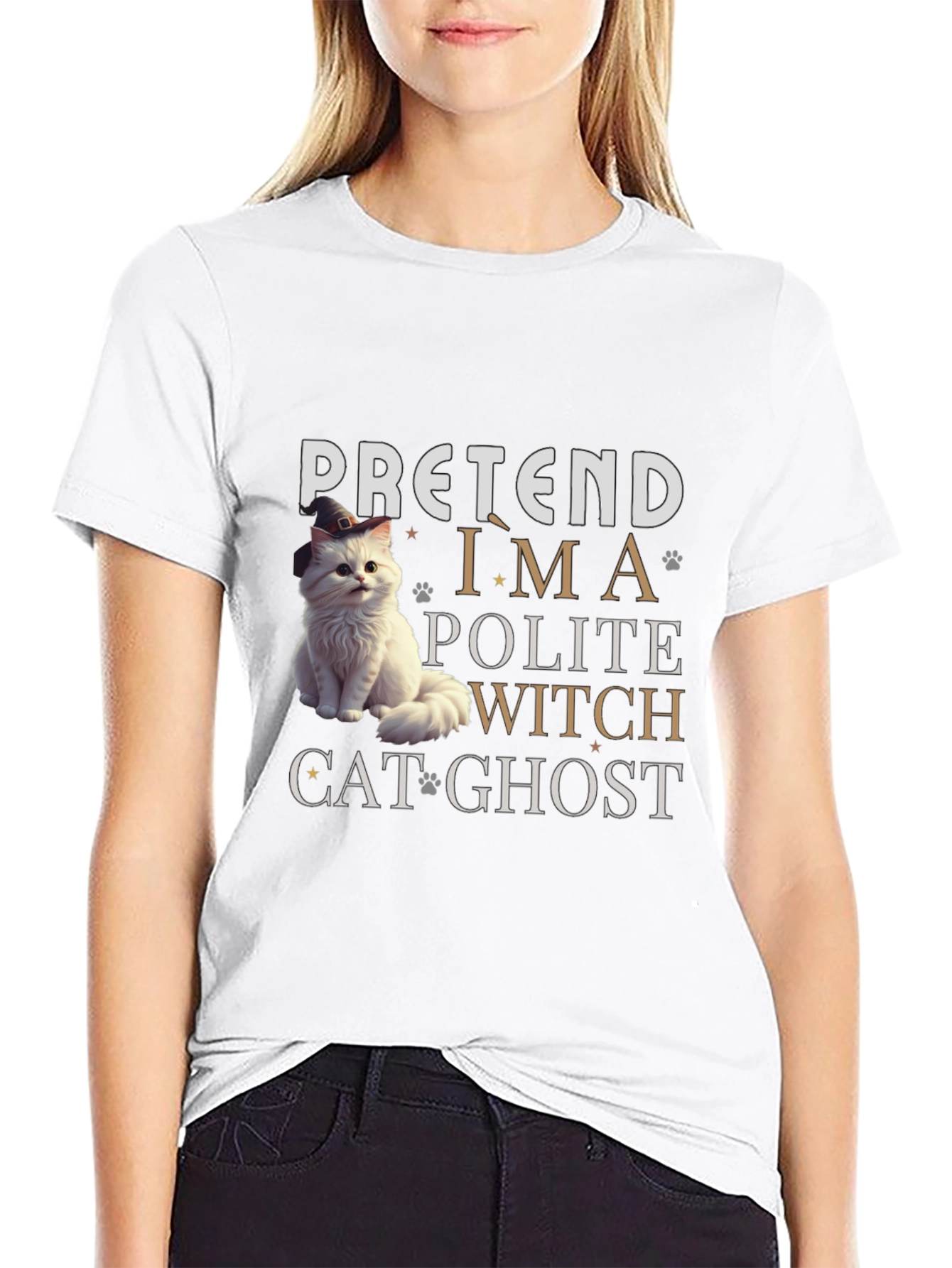 Pretend Im a Polite Witch Cat Ghost Halloween T-Shirt